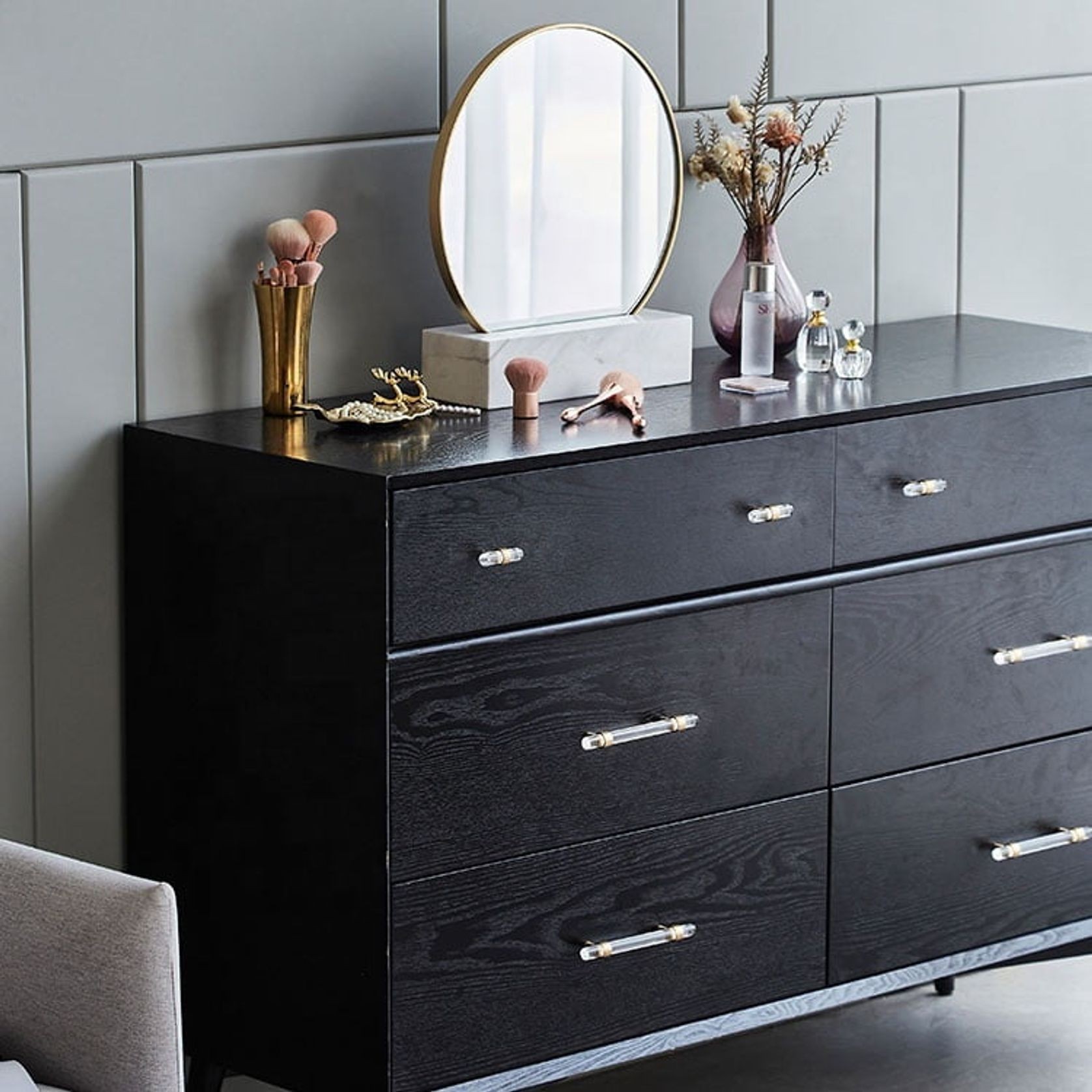 Acrylic Drawer pull Handles Paris brushed brass gallery detail image