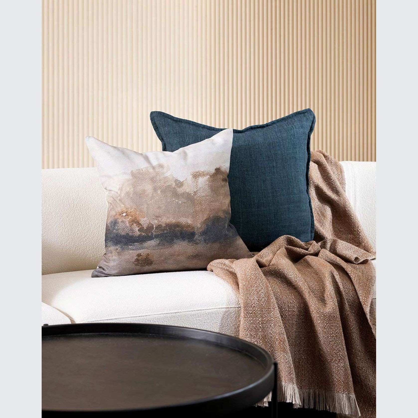 Baya Cassia Handwoven 100% Linen Cushion - Cloudburst | Square gallery detail image