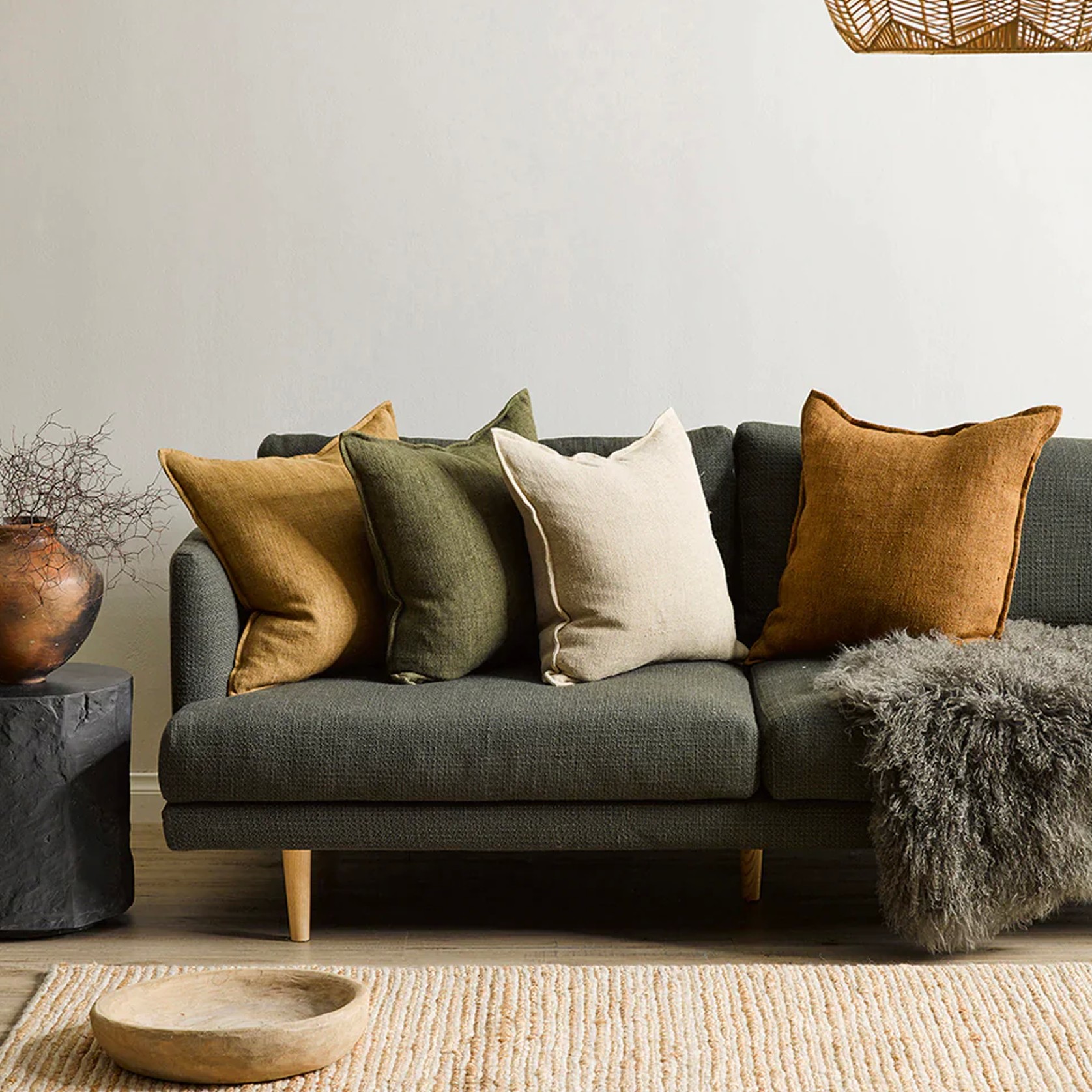 Baya Flaxmill Handwoven Linen Cushion | Winter Moss gallery detail image