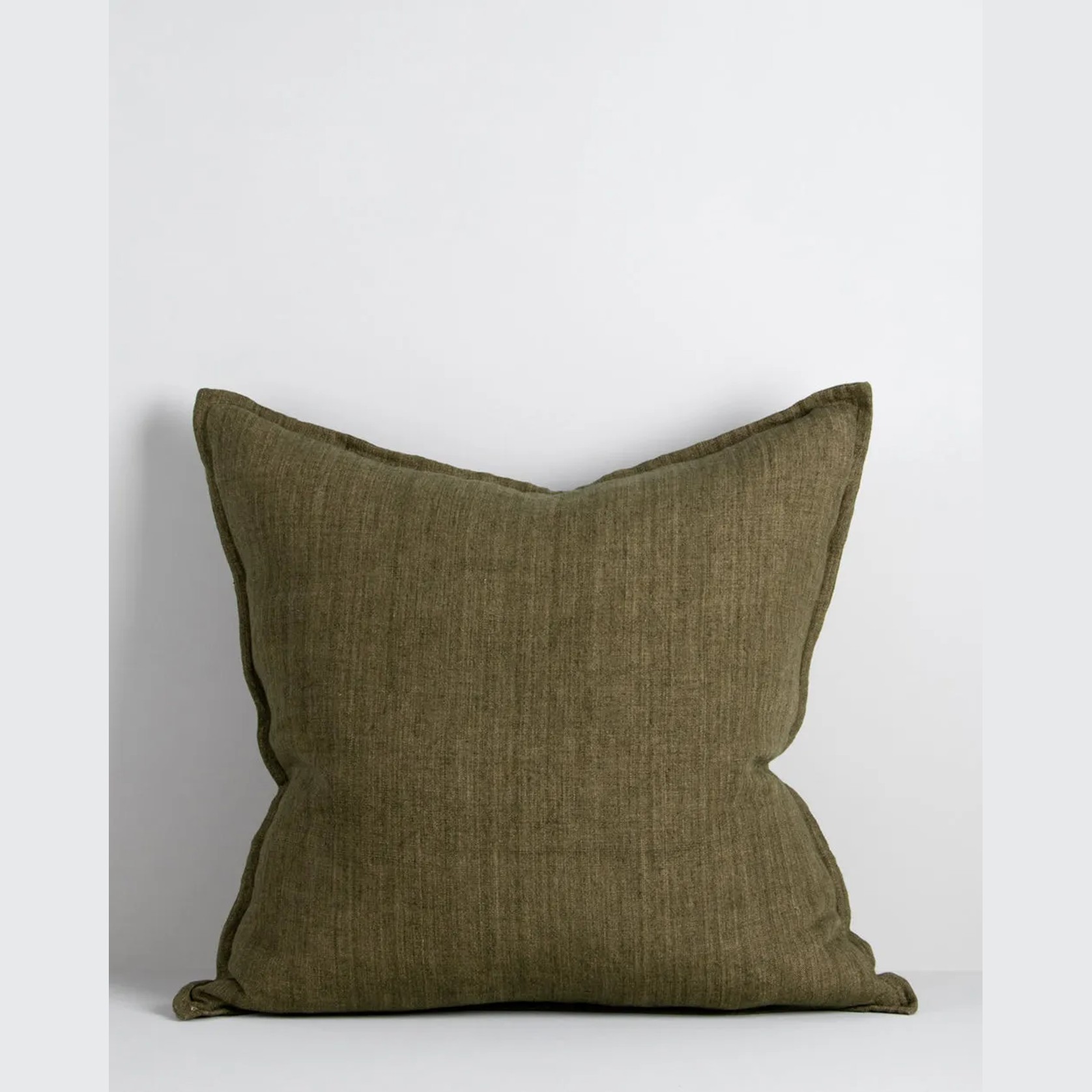 Baya Cassia Handwoven 100% Linen Cushion - Military | Square gallery detail image