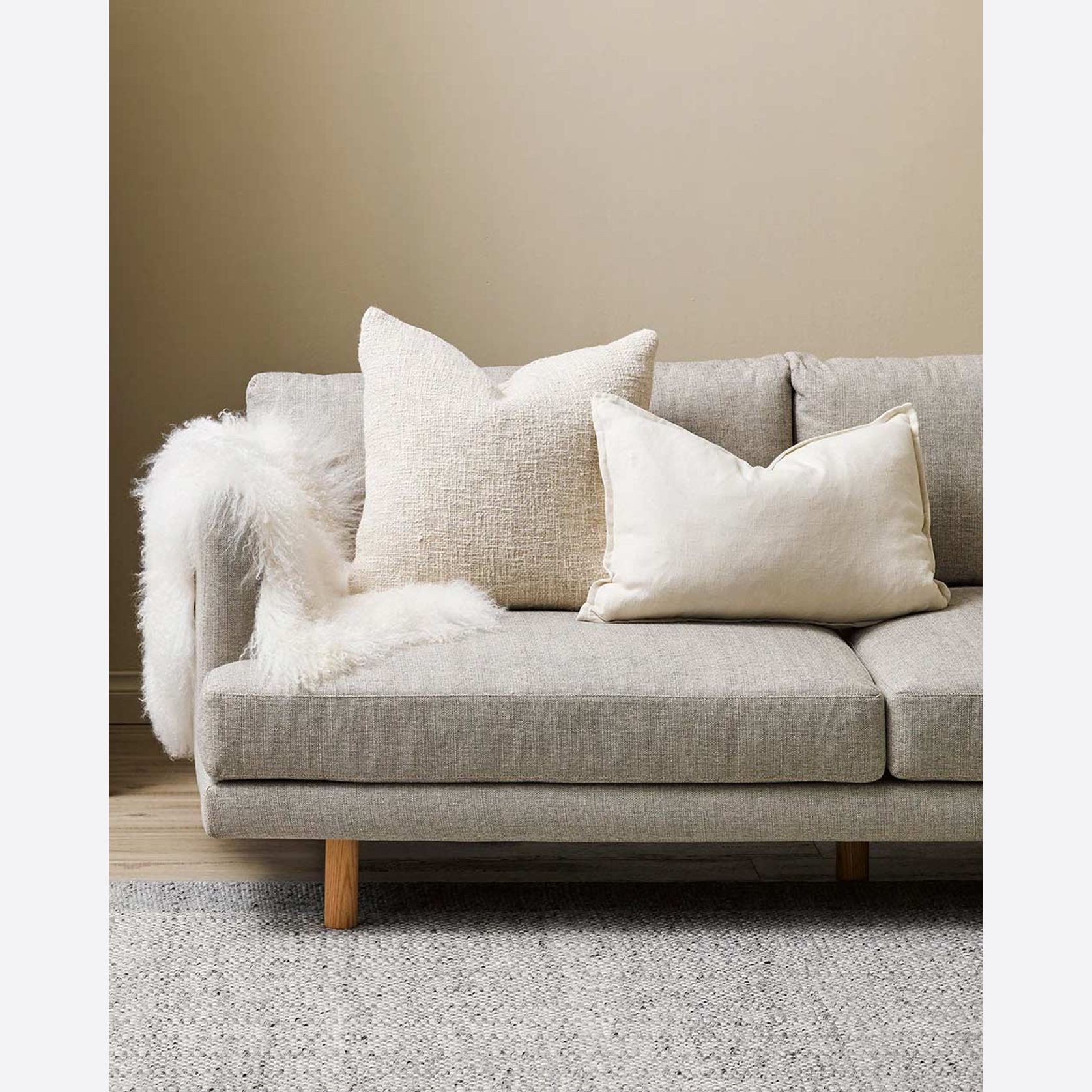 Baya Arcadia Handwoven Linen Cushion - Almond | Lumbar gallery detail image