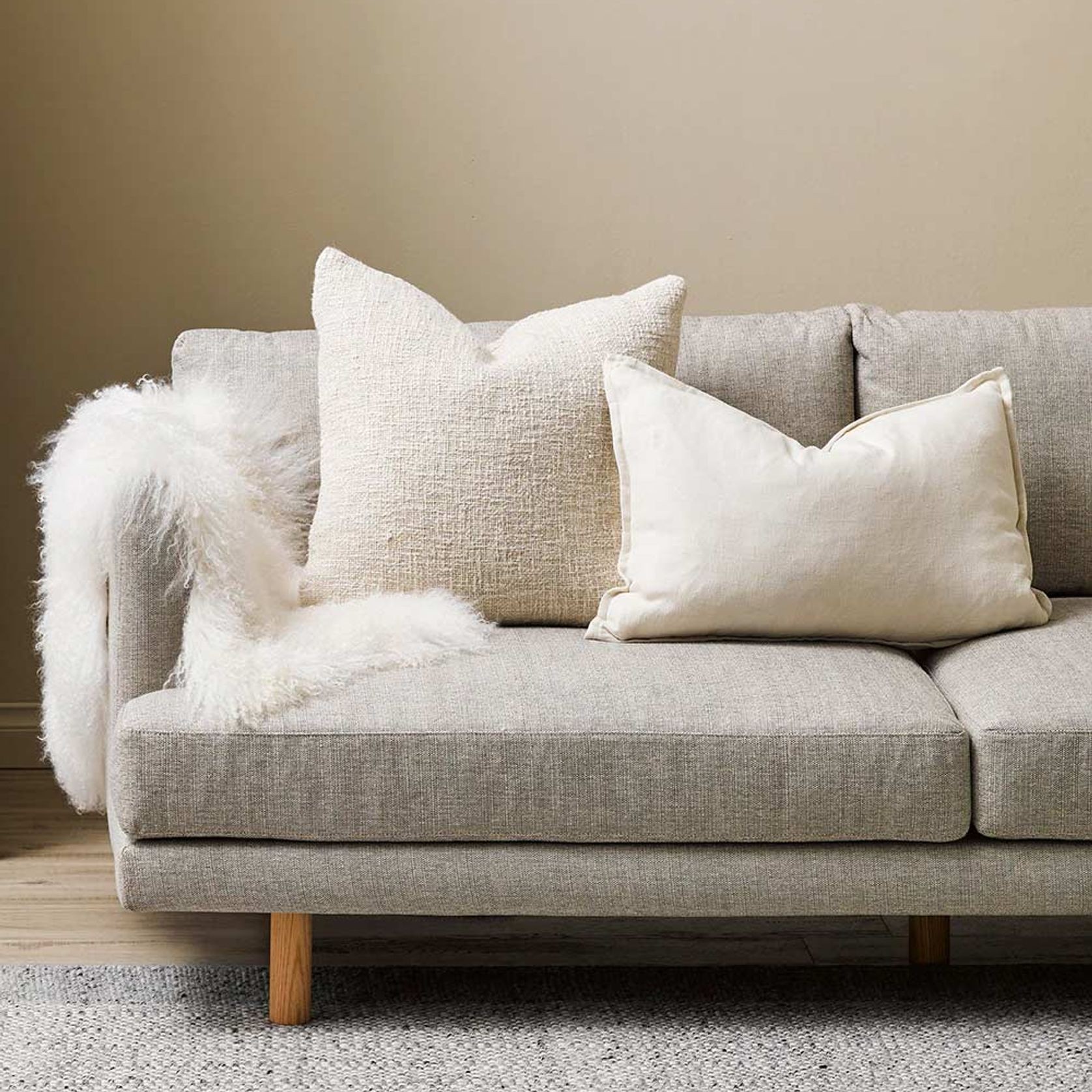 Baya Arcadia Handwoven Linen Cushion - Almond | Lumbar gallery detail image