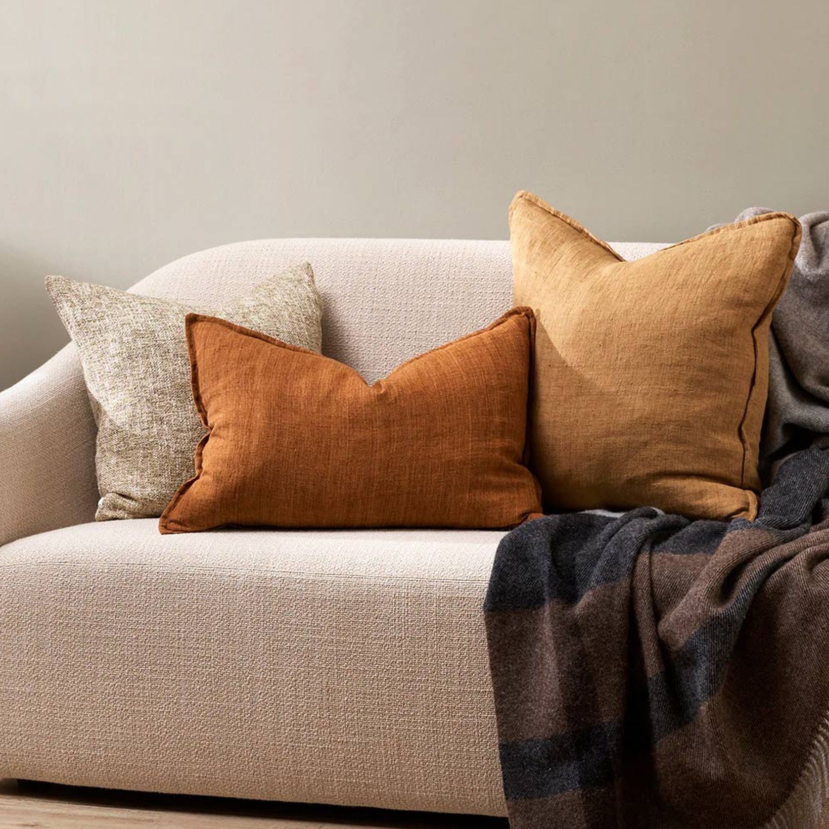 Baya Arcadia Handwoven Linen Cushion - Tobacco Lumbar gallery detail image