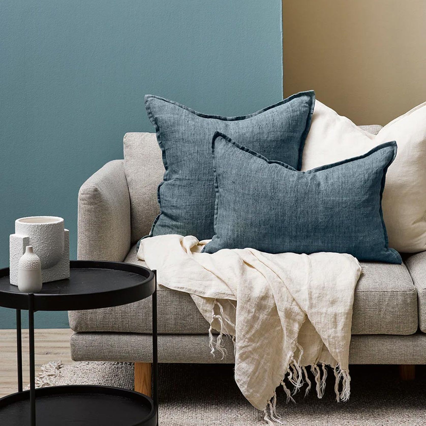 Baya Arcadia Handwoven Linen Cushion - Cloudburst | Lumbar gallery detail image