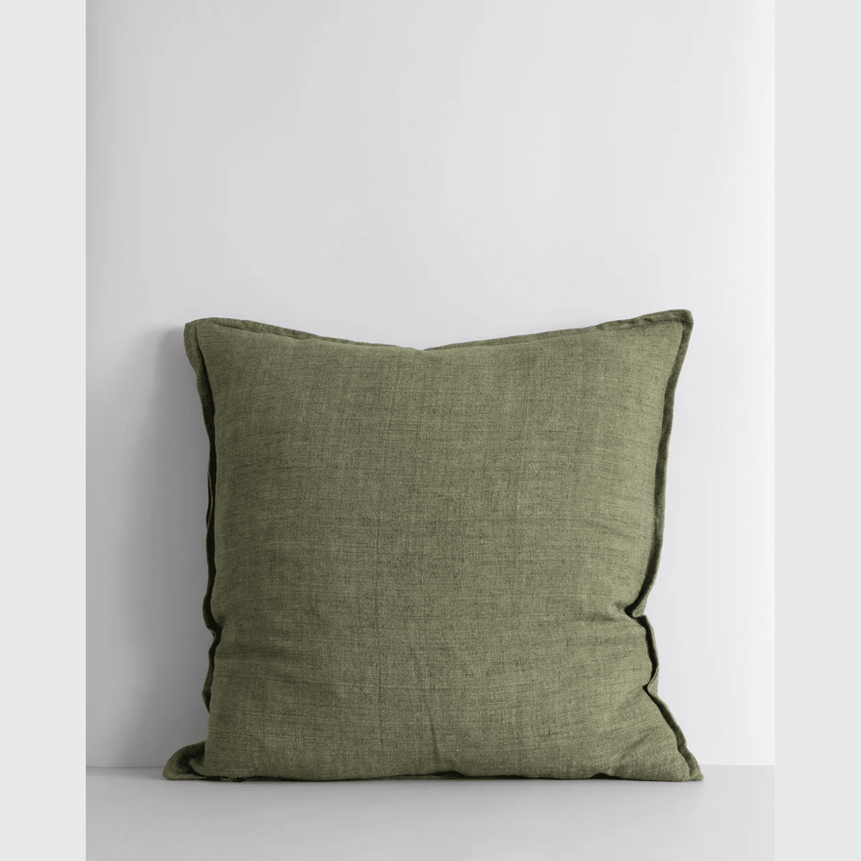 Baya Cassia Handwoven 100% Linen Cushion - Moss | Square gallery detail image