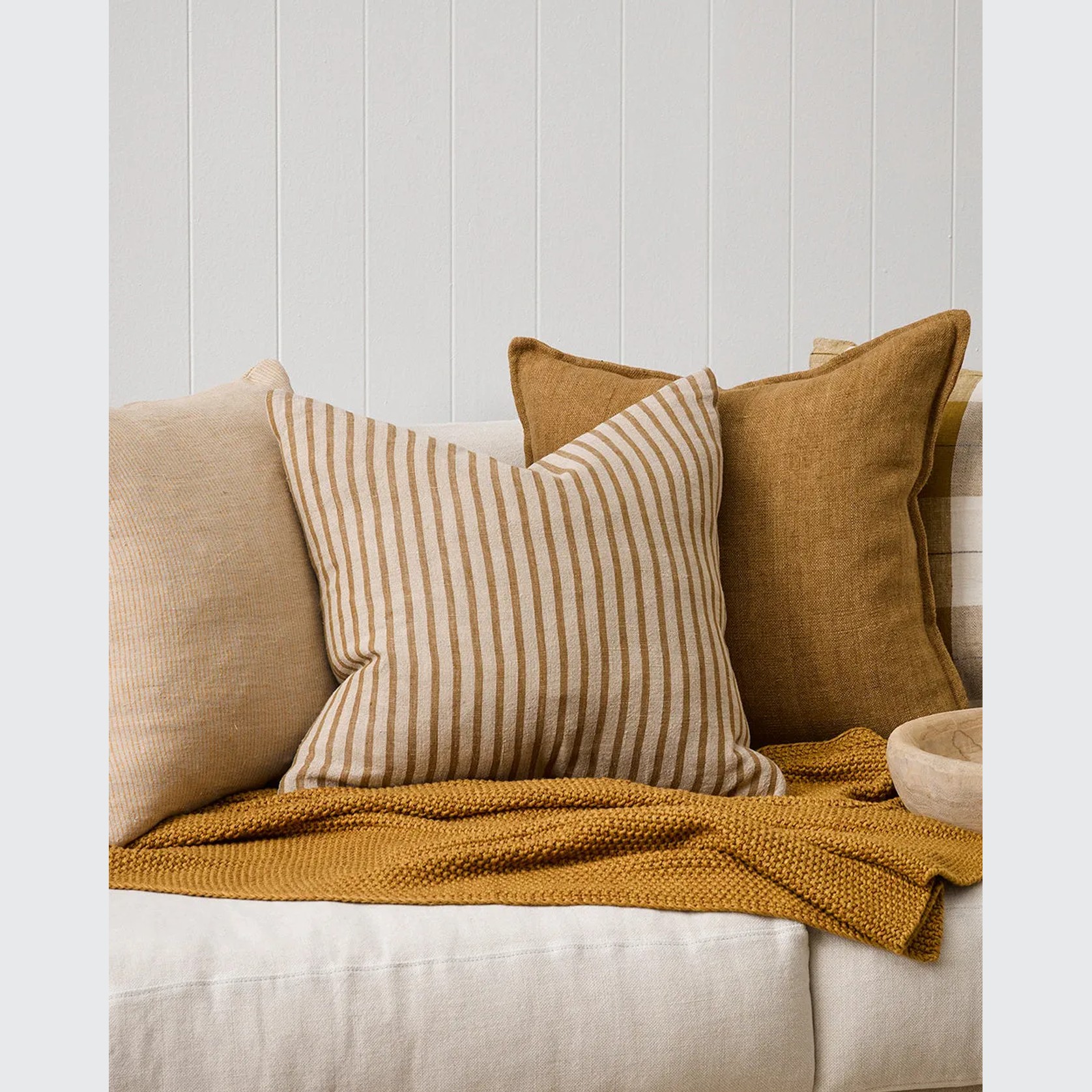 Baya Spencer Cushion - Ochre/Natural | 100% Linen gallery detail image