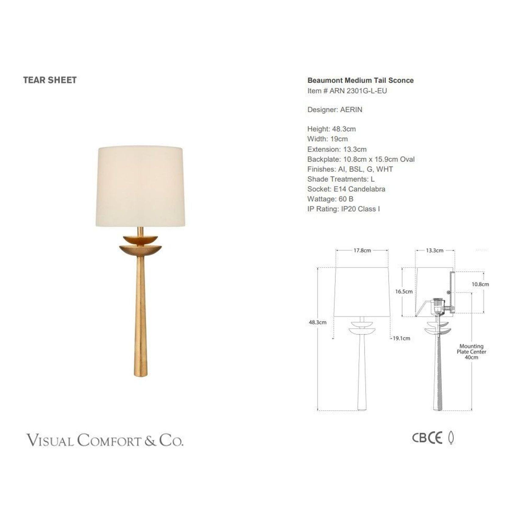 Aerin Beaumont Medium Tail Sconce gallery detail image