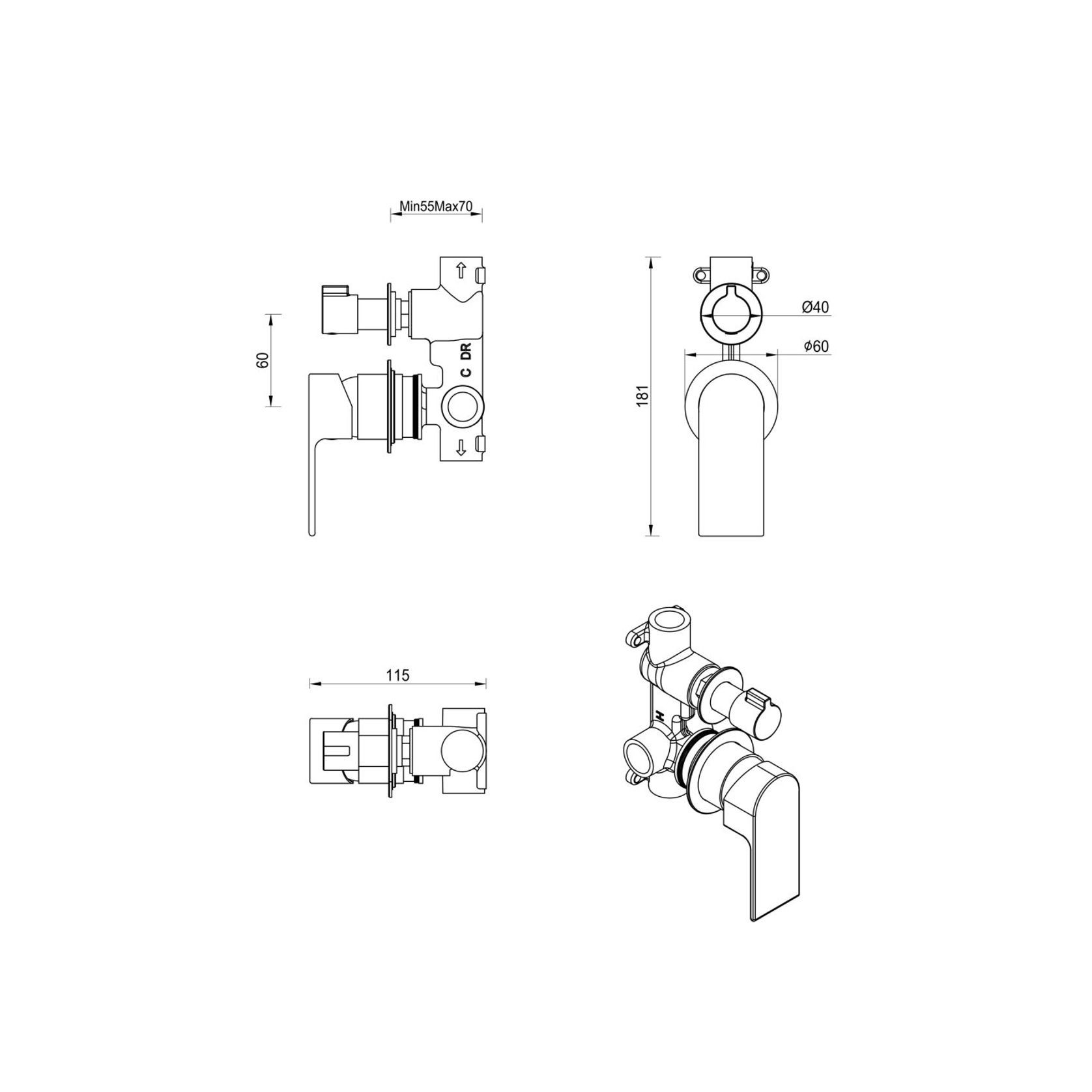 Eleniko Shower Mixer Diverter | 2P | Trim Kit Only gallery detail image