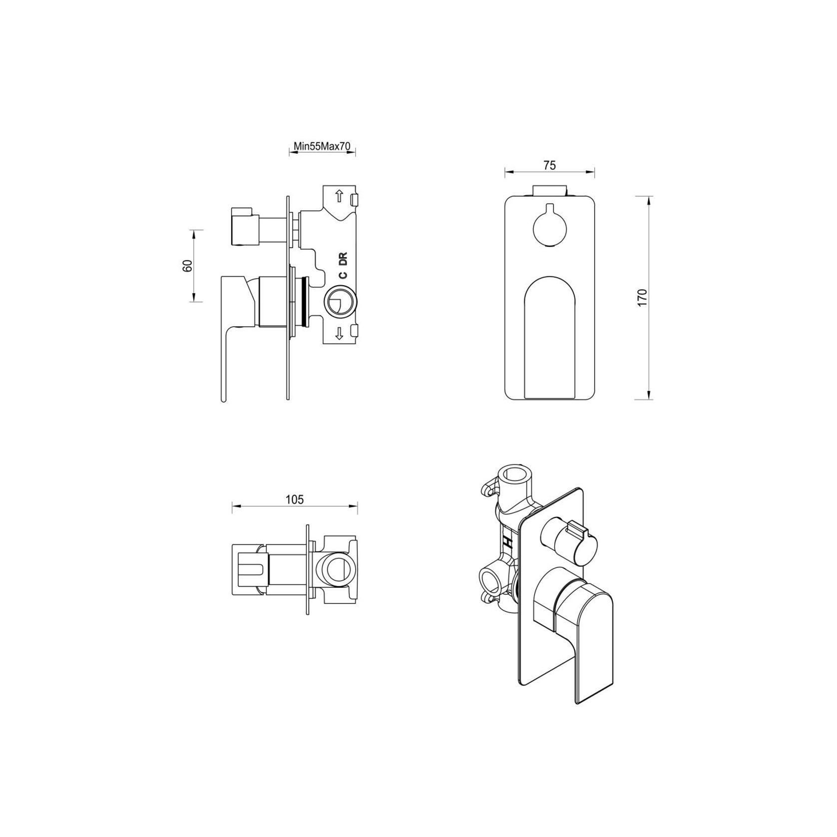 Beki Shower Mixer Diverter | 1P | Trim Kit Only gallery detail image