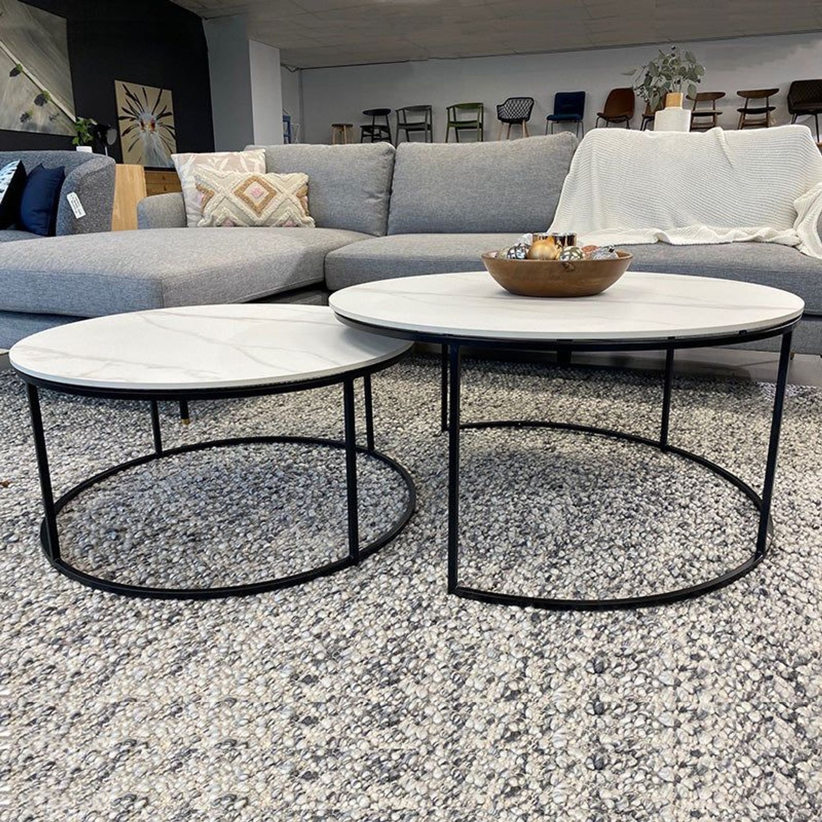 BRANDI Nest of 2 Tables 75/90cm - White Ceramic Marble gallery detail image