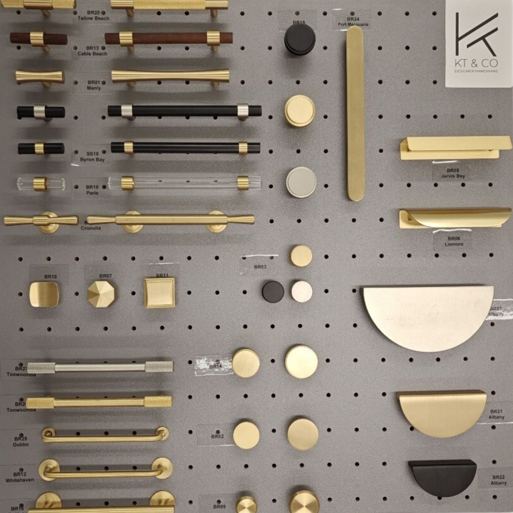 Kitchen handles display board -Brass collection gallery detail image