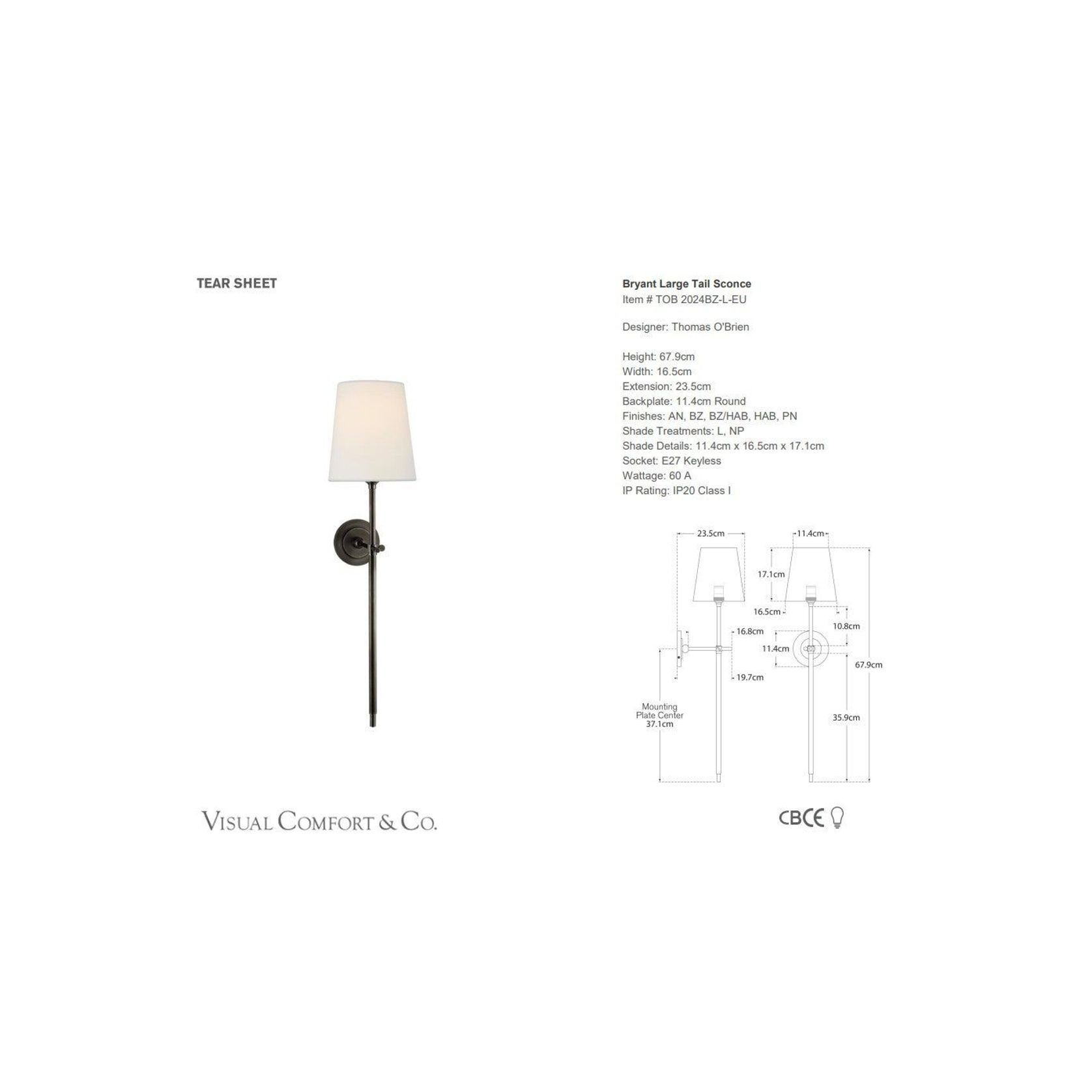 Visual Comfort Thomas Obrien Bryant Large Tail Sconce gallery detail image