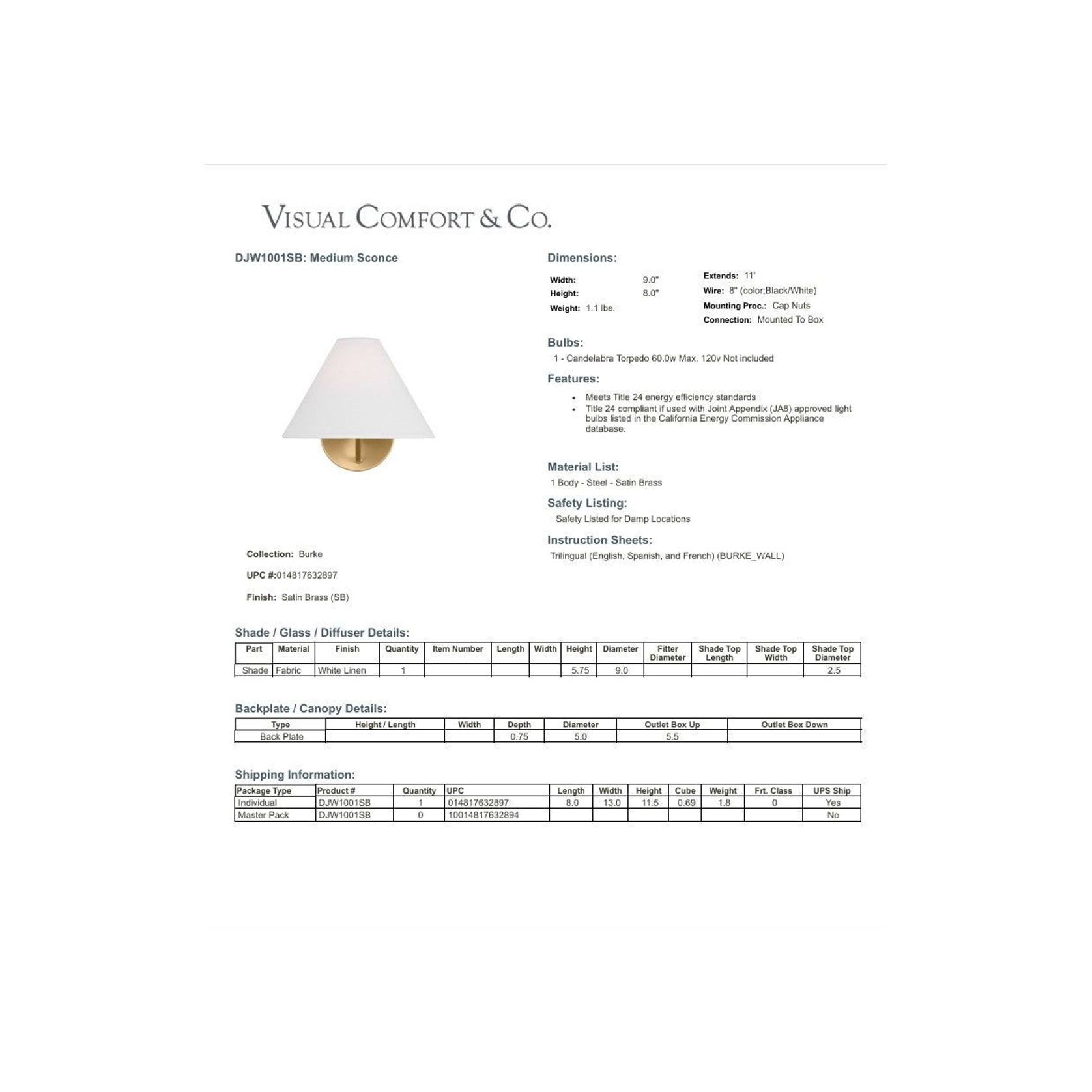 Visual Comfort Studio Burke Wall Sconce gallery detail image