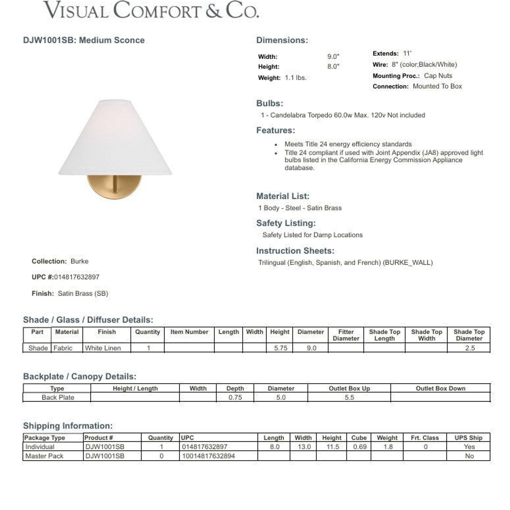 Visual Comfort Studio Burke Wall Sconce gallery detail image