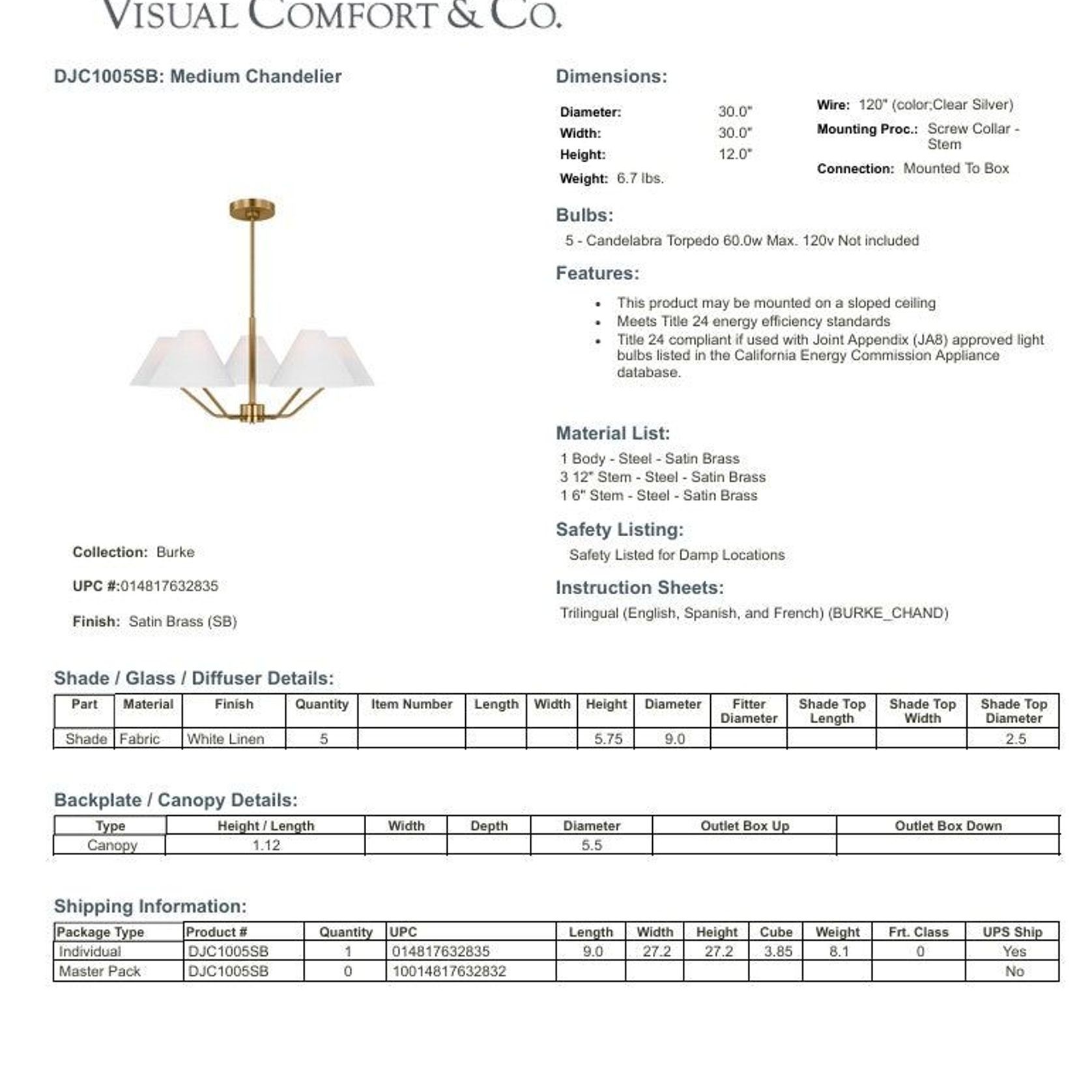 Visual Comfort Studio Burke Chandelier Medium gallery detail image