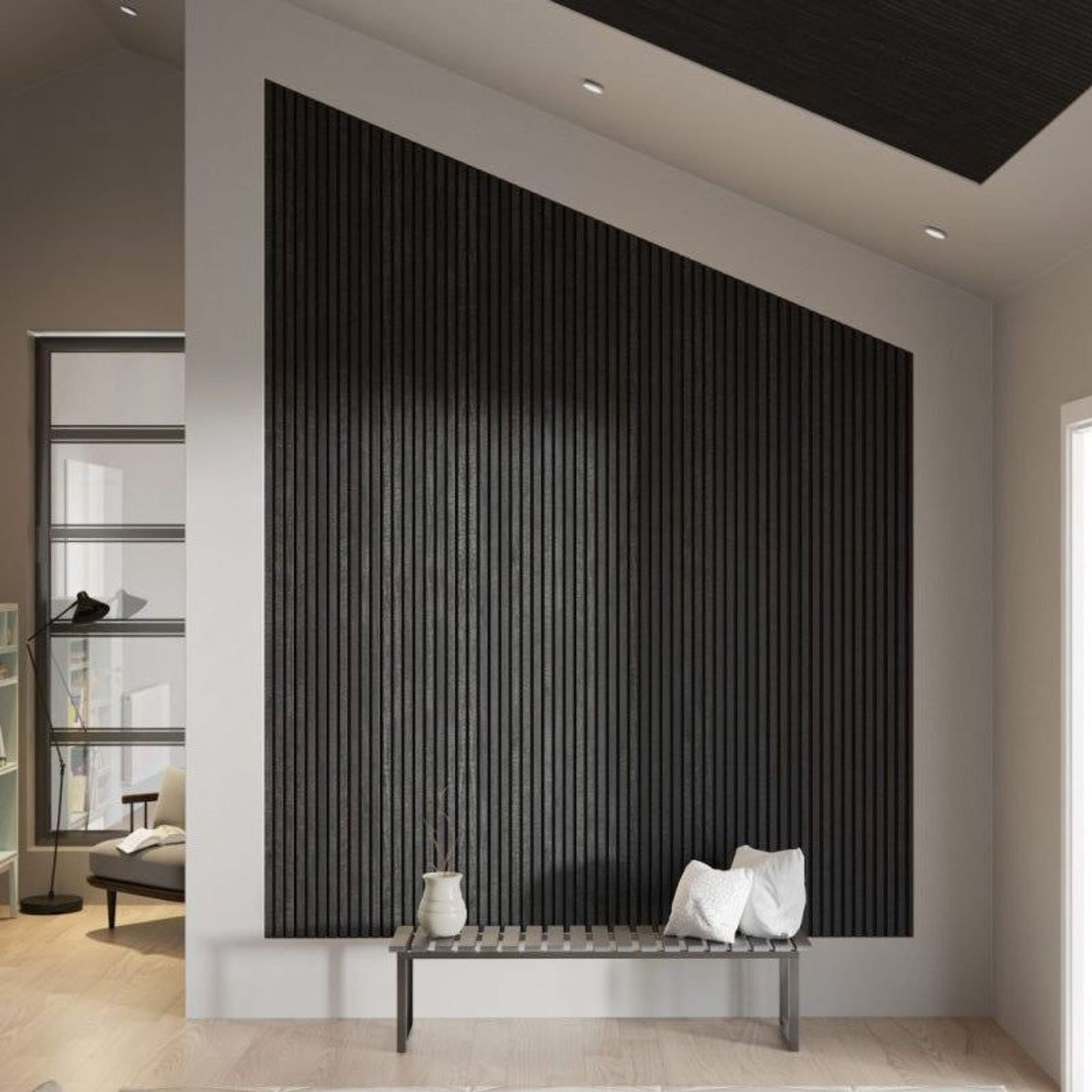 WOODFLEX Flexible Acoustic Wood Slat Wall Panel, Black Veneer - 2700mm x 600mm gallery detail image