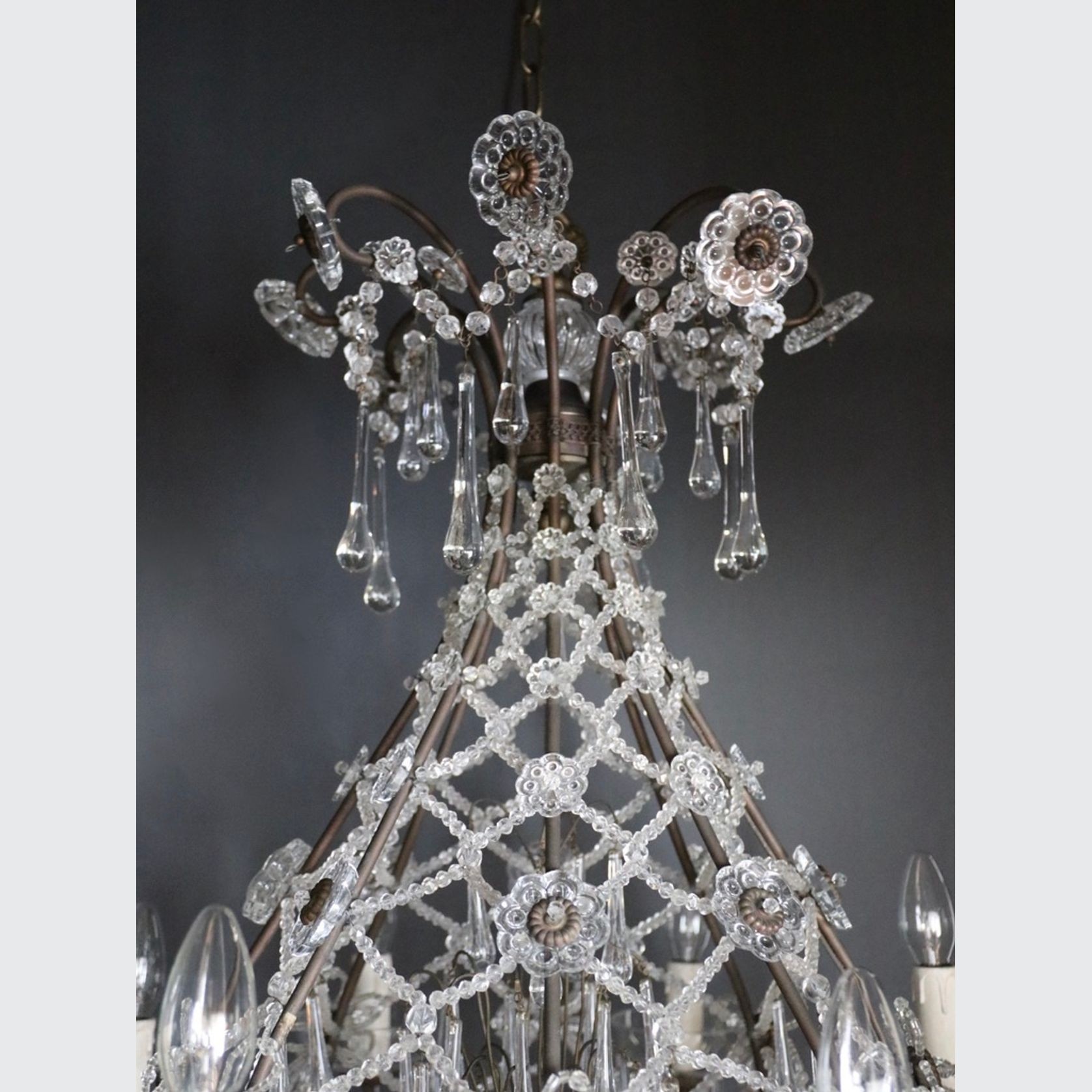 Antique French Crystal Glass Teardrop Chandelier gallery detail image