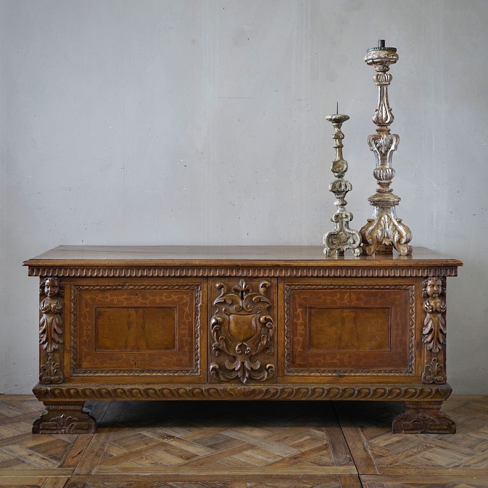 Italian 17th Century Blond Walnut Cassone Chest gallery detail image