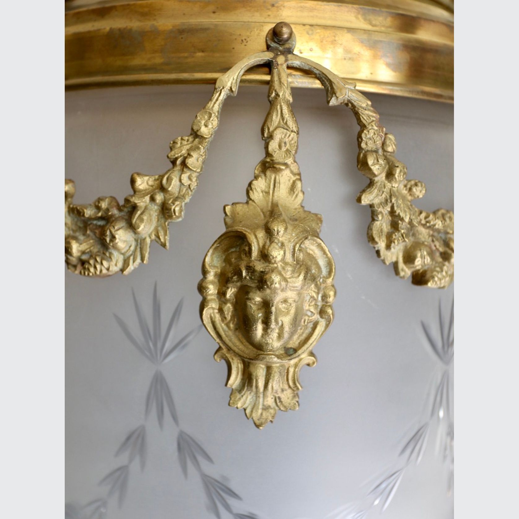 Val St Lambert Lantern in Brass and Satin Cut Glass gallery detail image