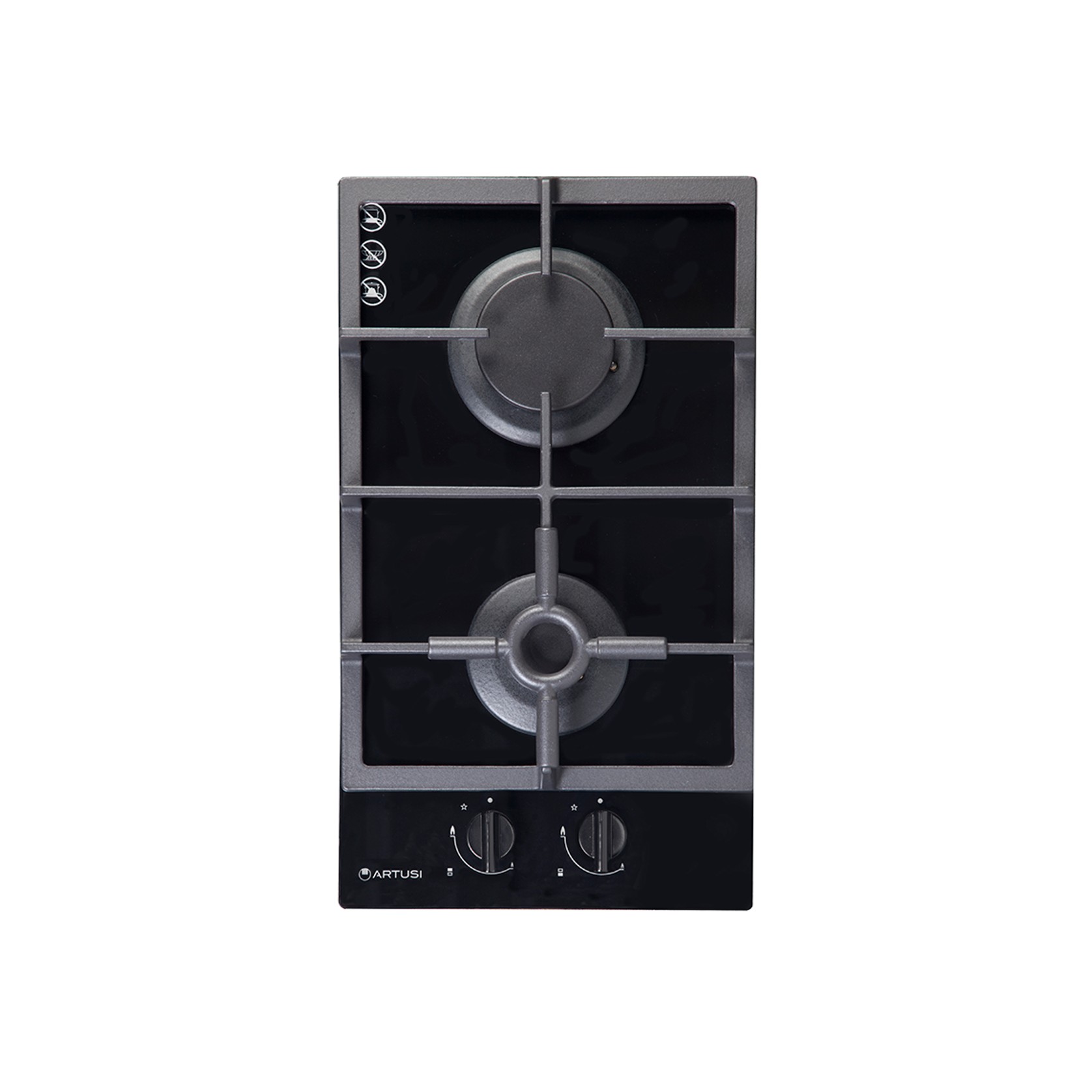 Artusi 30cm Domino Dual Gas Cooktop - With Cast Iron Trivet in Black Glass gallery detail image
