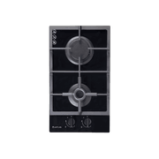 Artusi 30cm Domino Dual Gas Cooktop - With Cast Iron Trivet in Black Glass gallery detail image