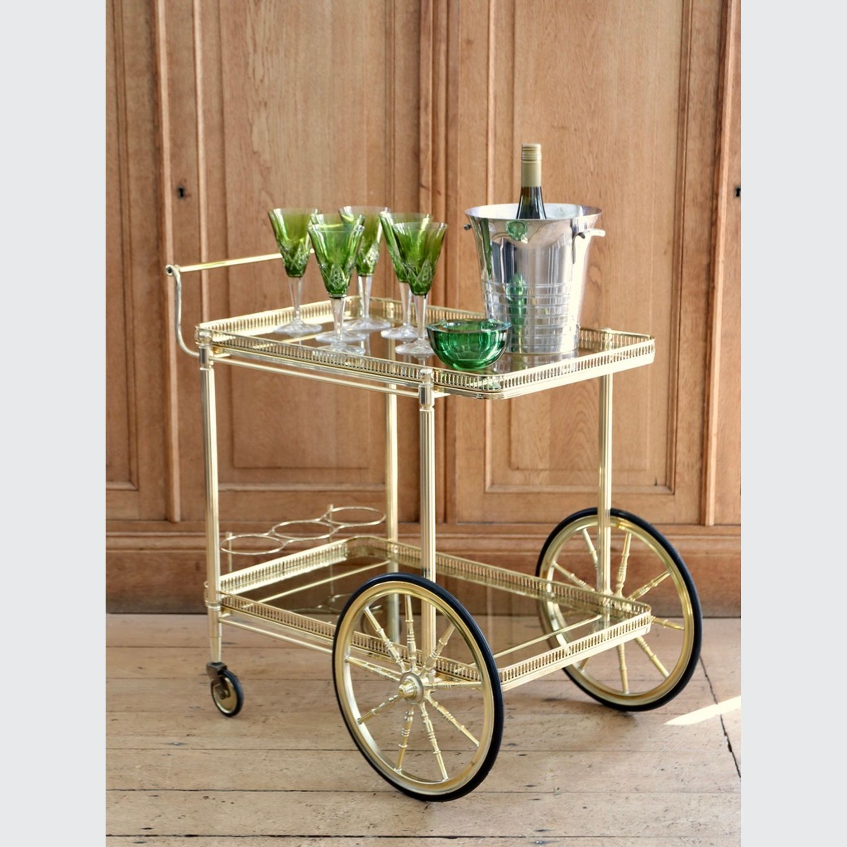 Neo Classical French Brass Drinks Bar Cart ArchiPro NZ