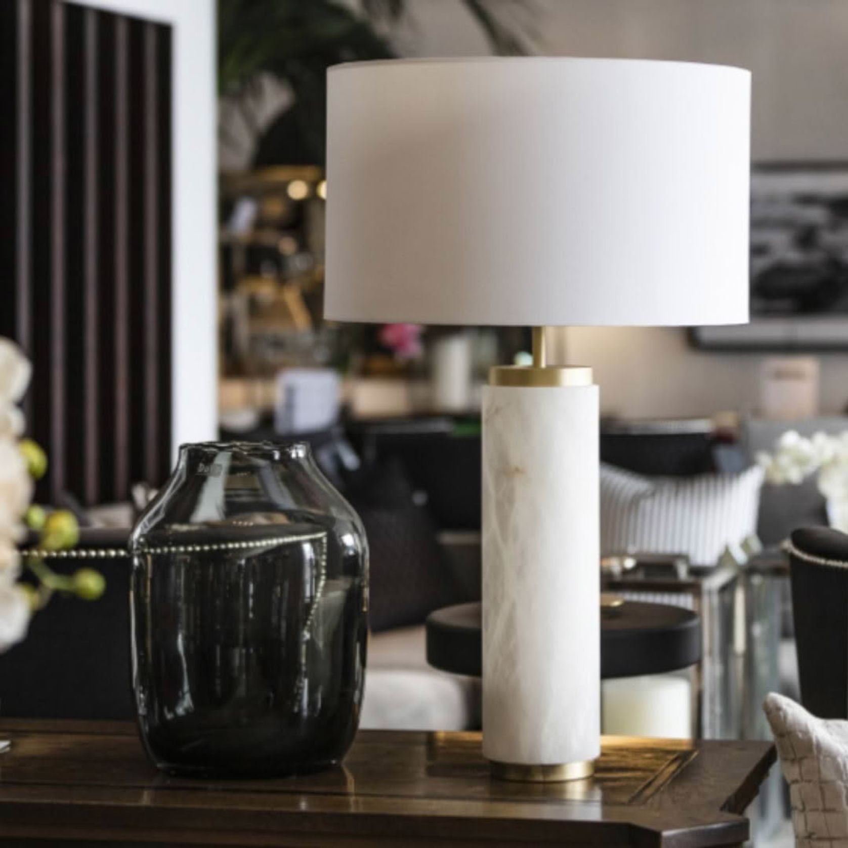 Como Table Lamp - Alabaster With White Chintz Shade gallery detail image
