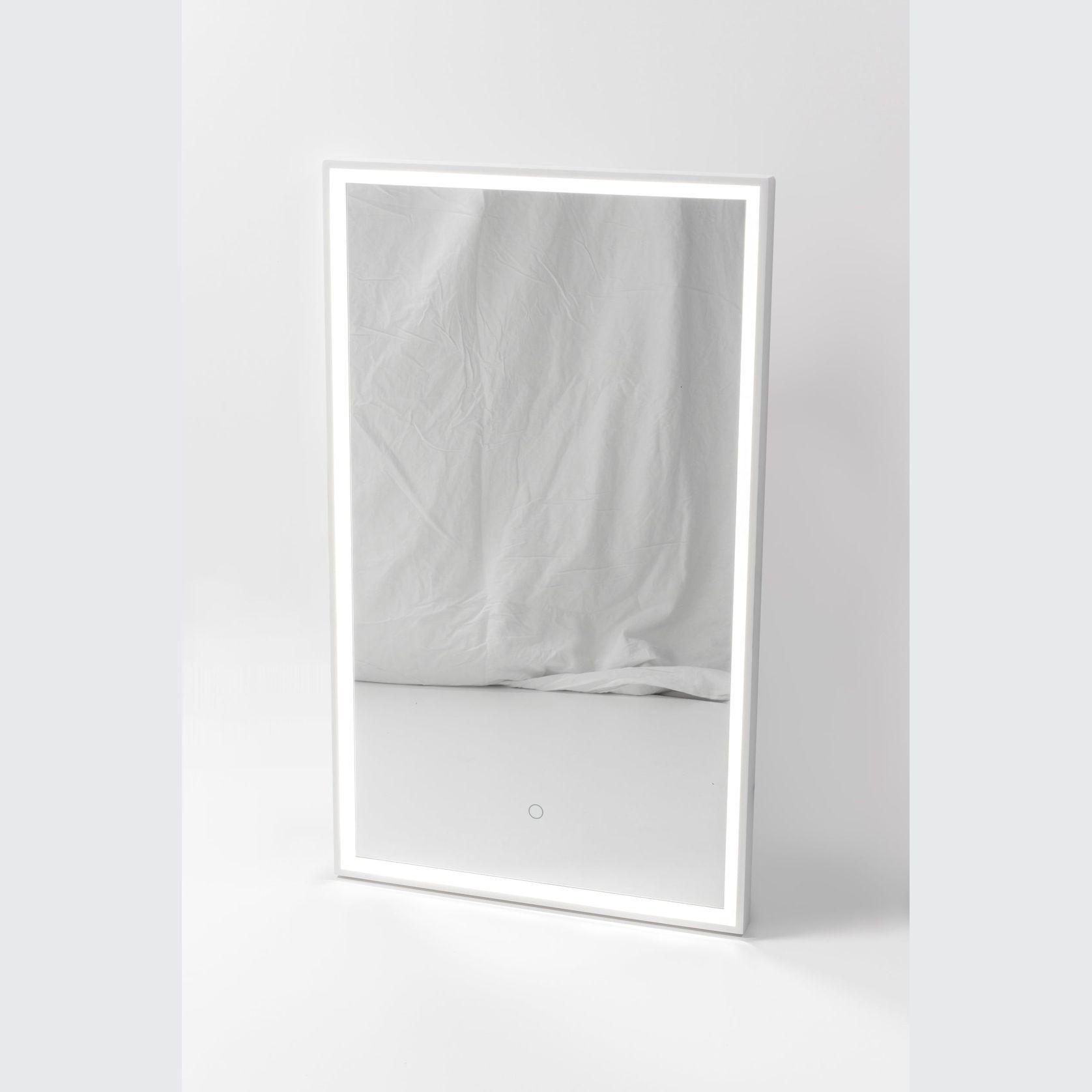 Capri Rectangle Mirror with Matte White Stone Frame and LED light gallery detail image