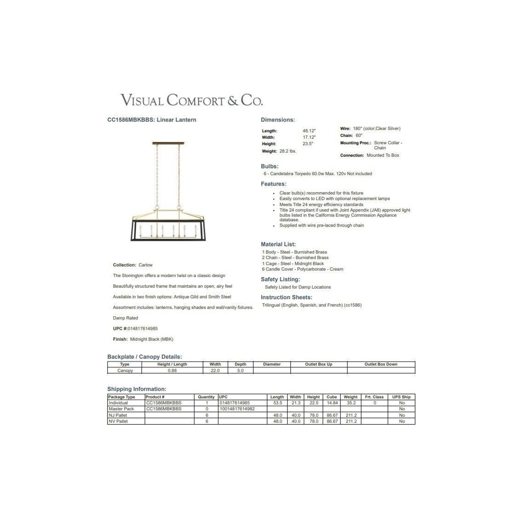 Visual Comfort Studio Carlow Linear Lantern gallery detail image