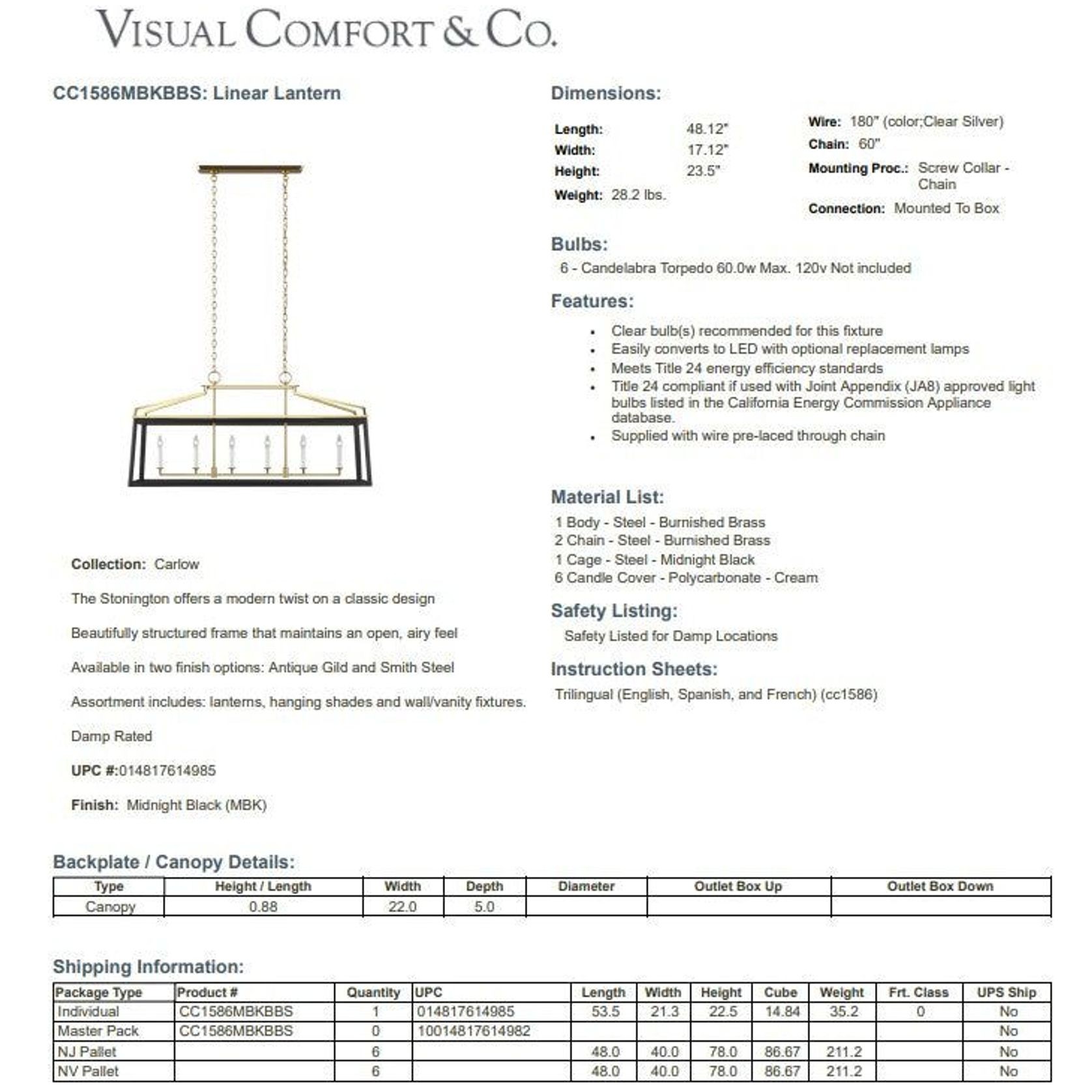 Visual Comfort Studio Carlow Linear Lantern gallery detail image