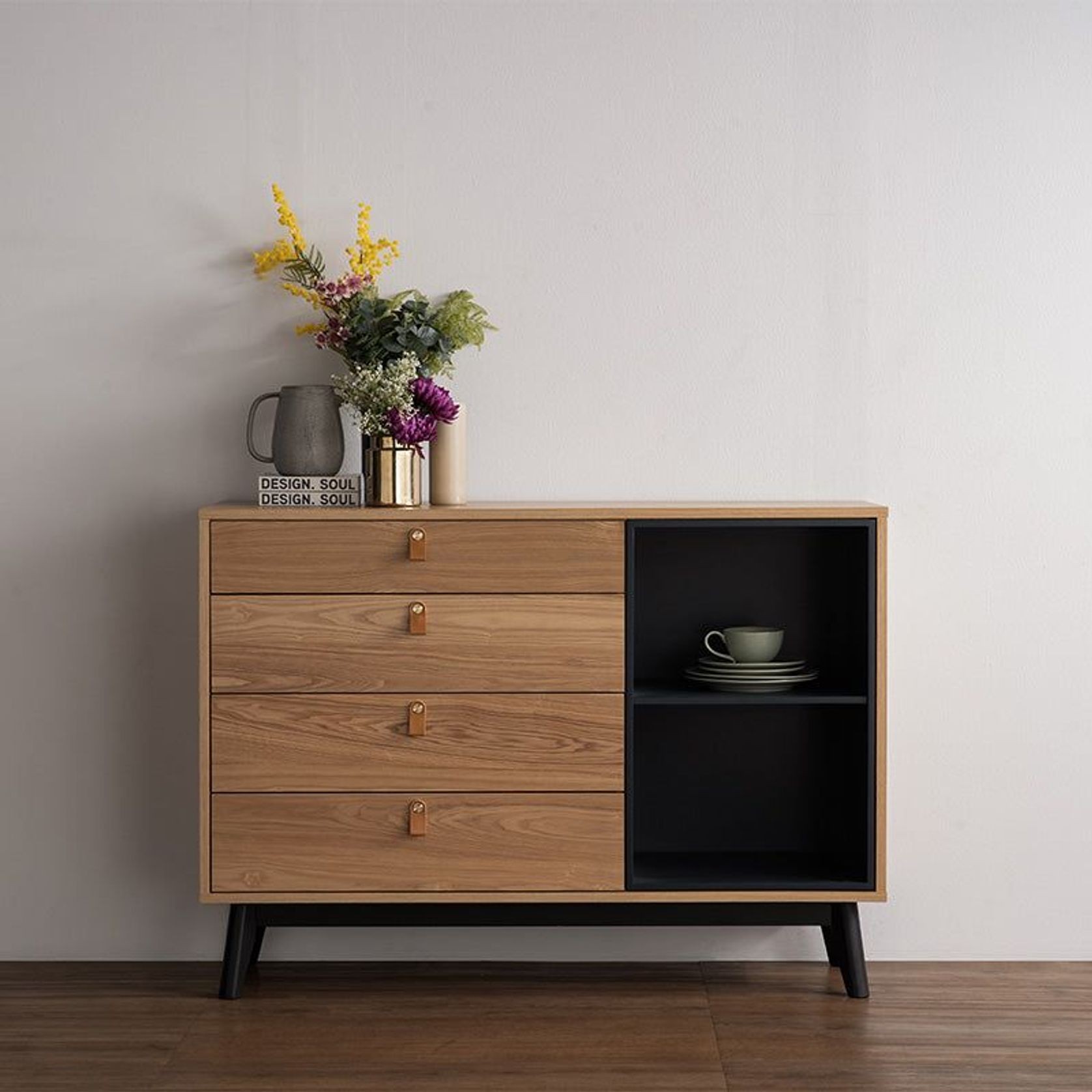 CASTOR Sideboard Buffet 125cm - Natural, Navy Blue & Black gallery detail image