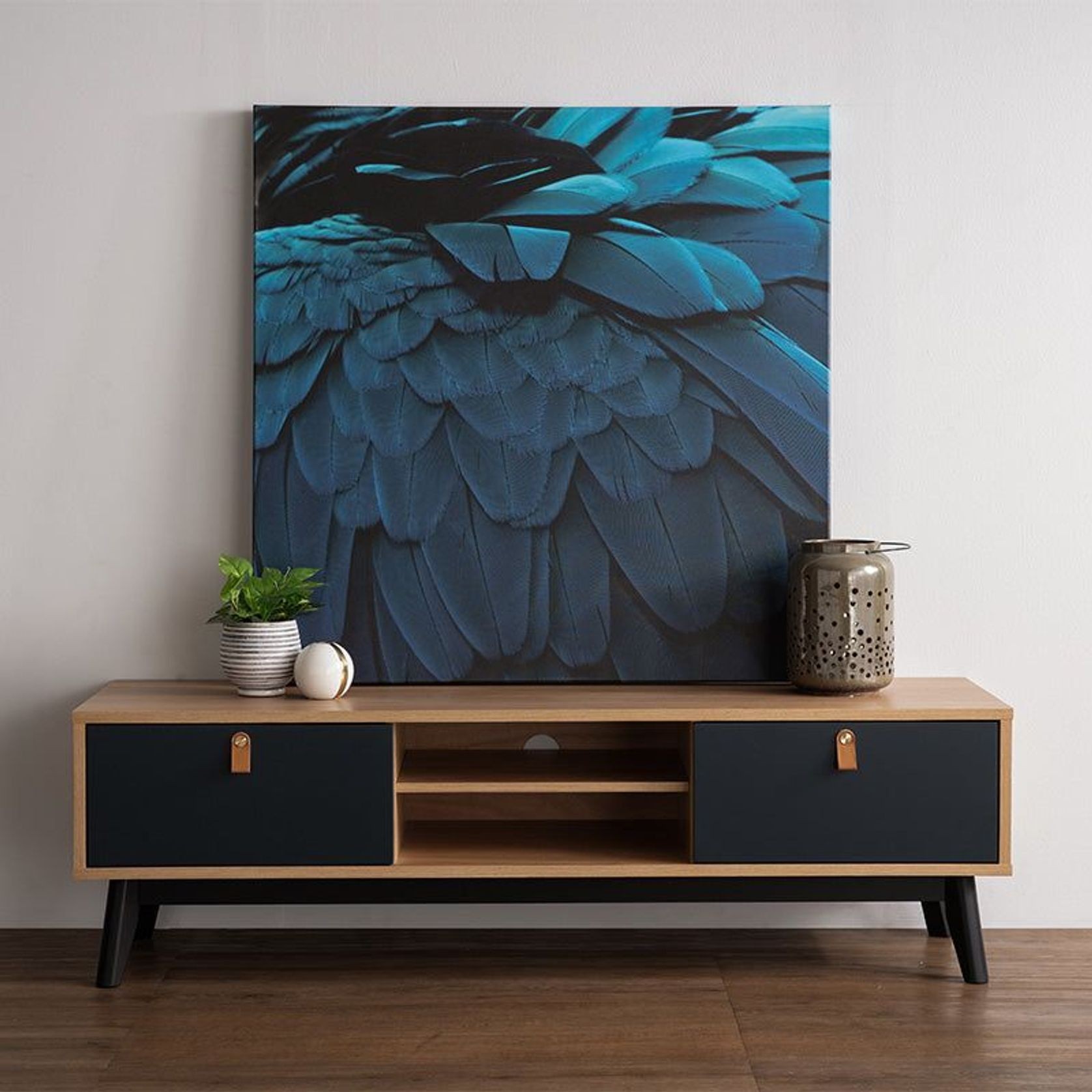 CASTOR Entertainment TV Unit 150cm - Natural, Navy Blue & Black gallery detail image