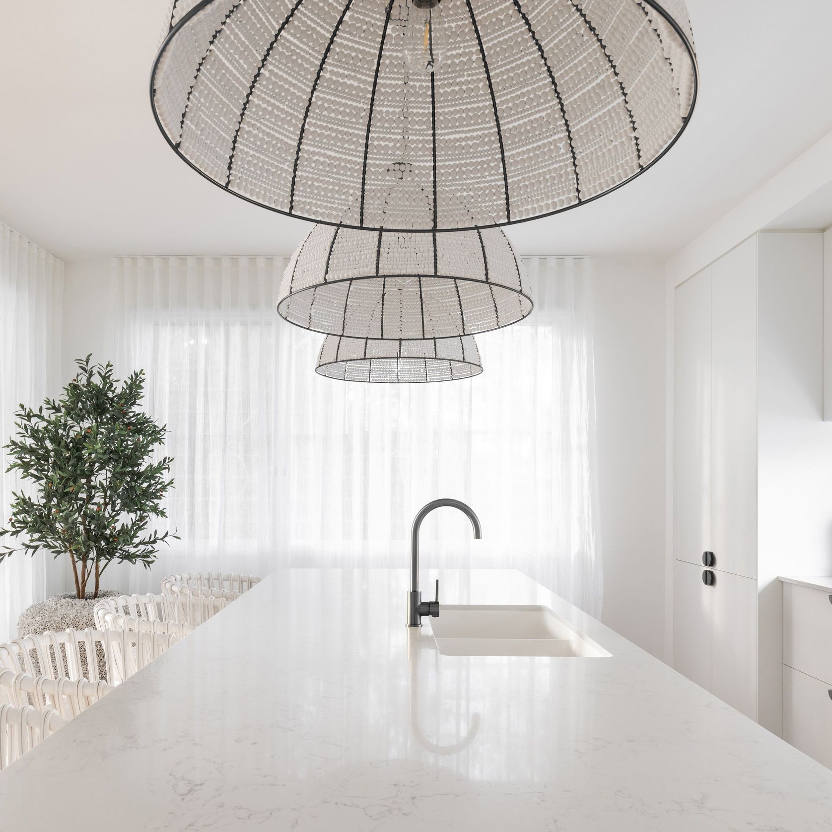 Estelle | Beaded Dome Pendant Light - Black/White gallery detail image