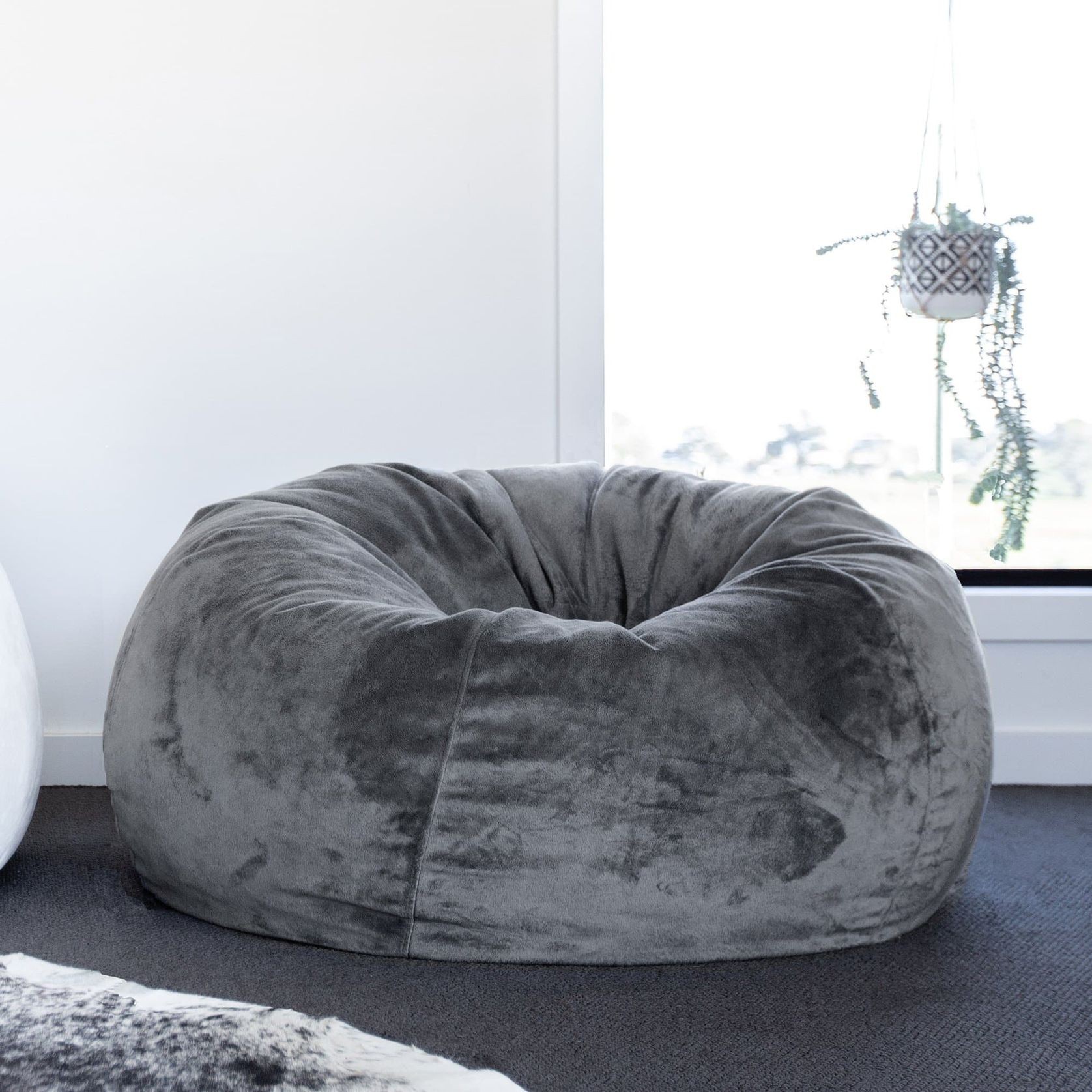Pierre Fur Bean Bag - Charcoal gallery detail image