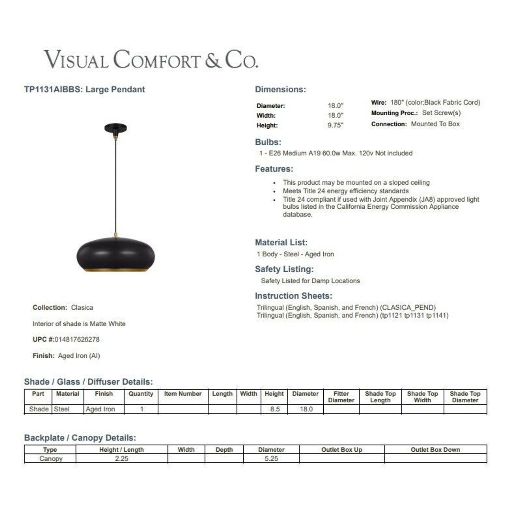 Visual Comfort Studio Clasica Pendant gallery detail image