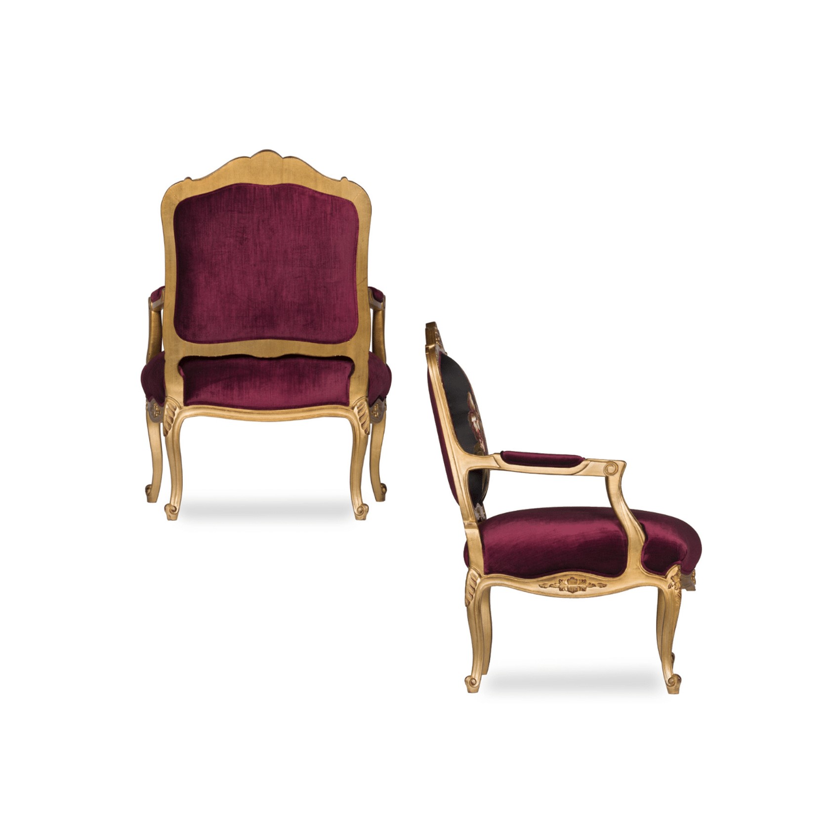 Regal Bordeaux Velvet Armchairs with Golden Accents "Boston" gallery detail image