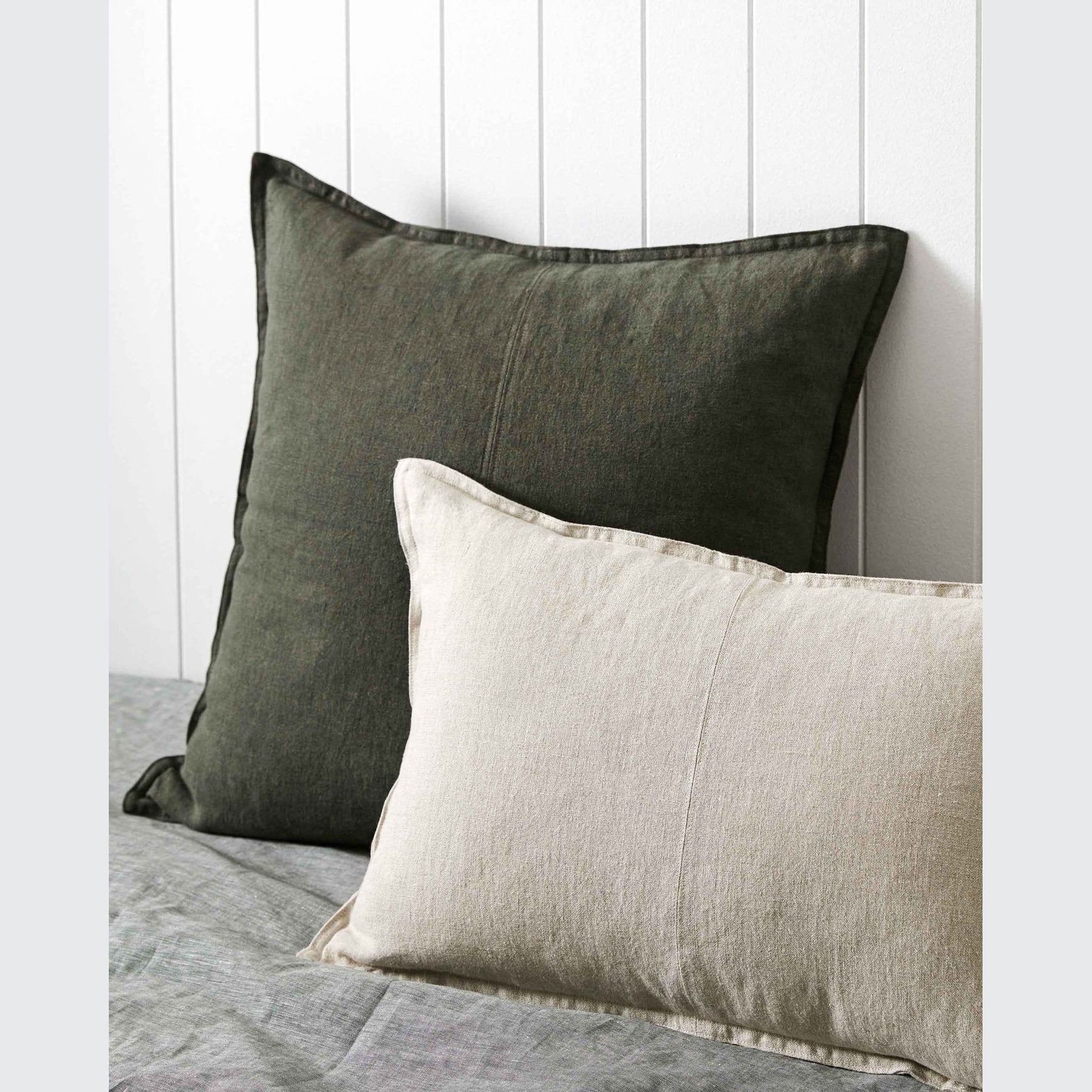 Weave Home European Linen Como Cushion - Khaki | Square and Lumbar | Three Sizes gallery detail image