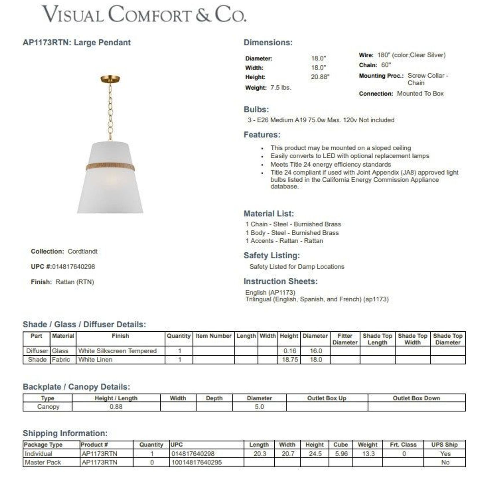 Visual Comfort Studio Cordtlandt Pendant gallery detail image