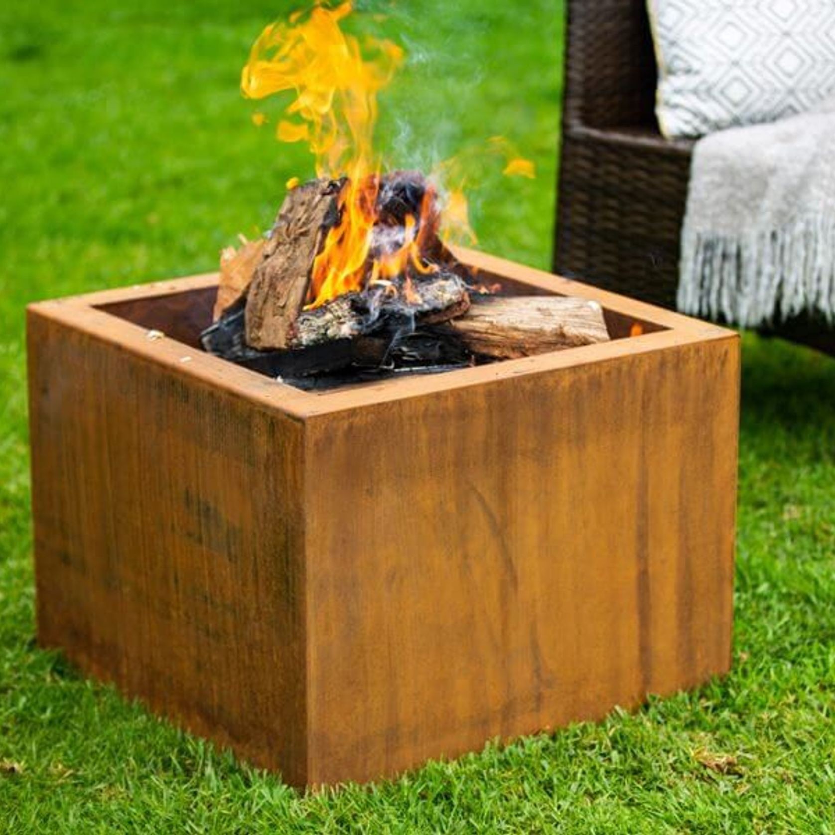 Corten Steel Square Fire Pit Brazier - Natural Rust Patina Finish 55 X 55 X 42cm gallery detail image