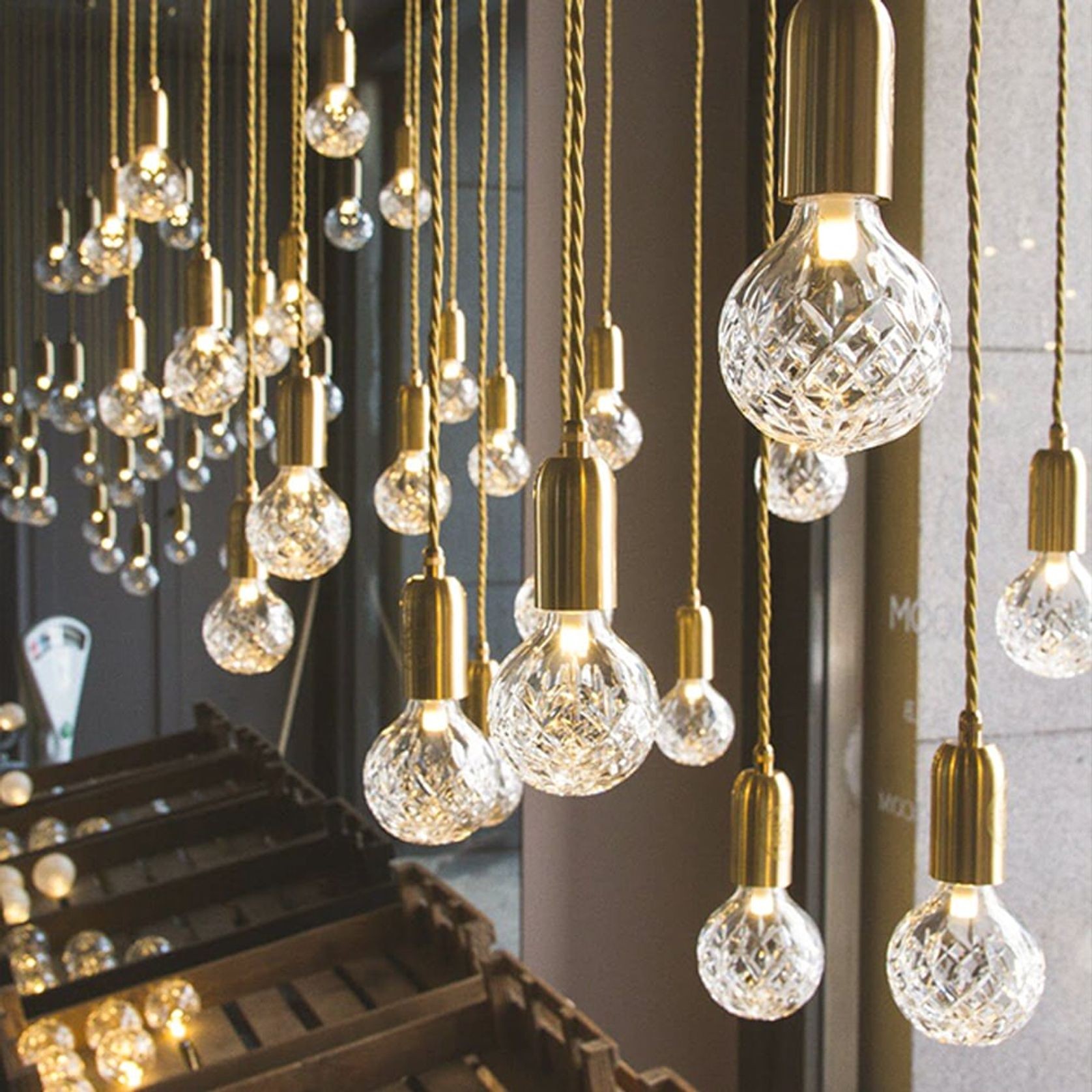 Clear Crystal Bulb Pendant - Brushed Brass gallery detail image