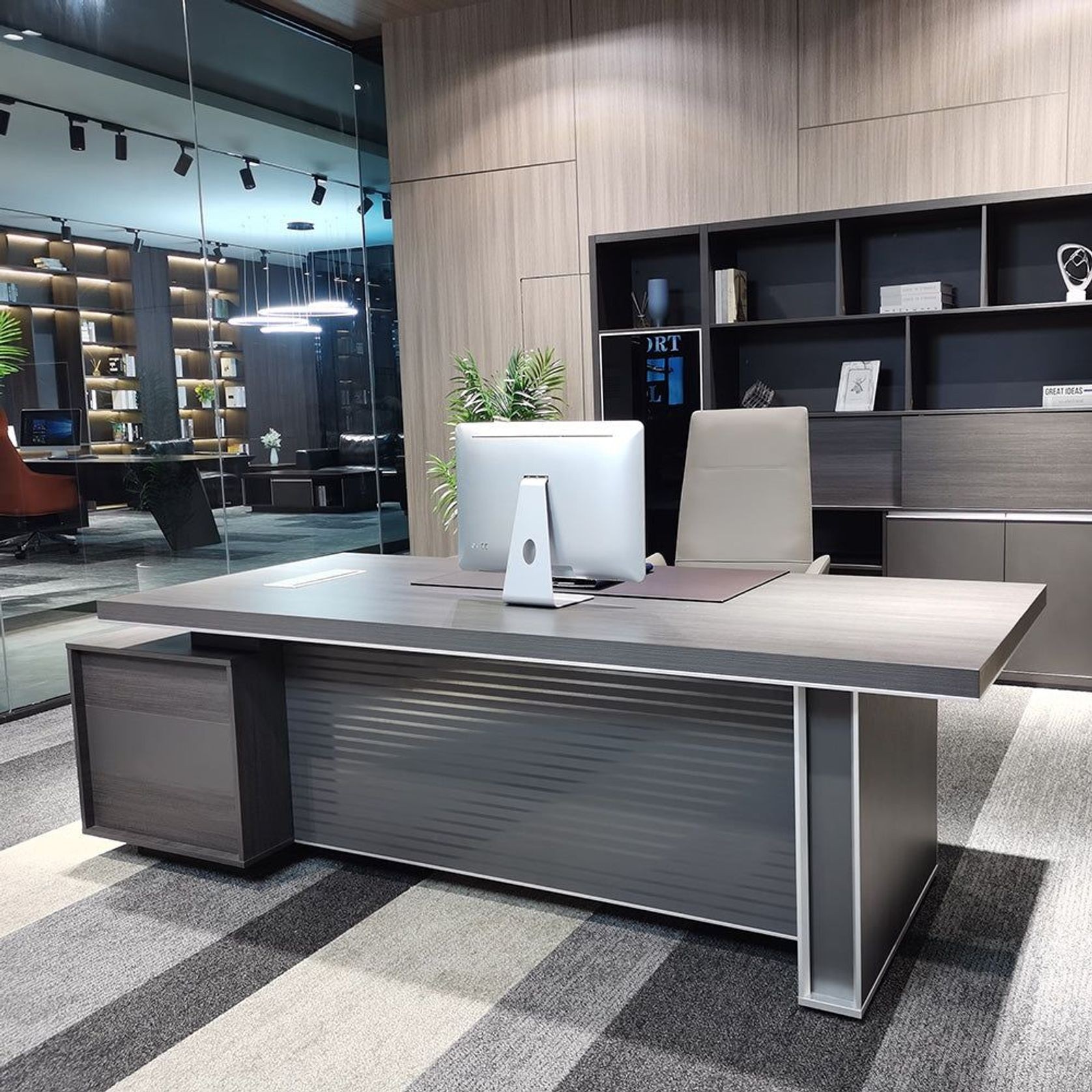 MATEES Executive Desk Reversible 2.4M - Grey/ Brown gallery detail image