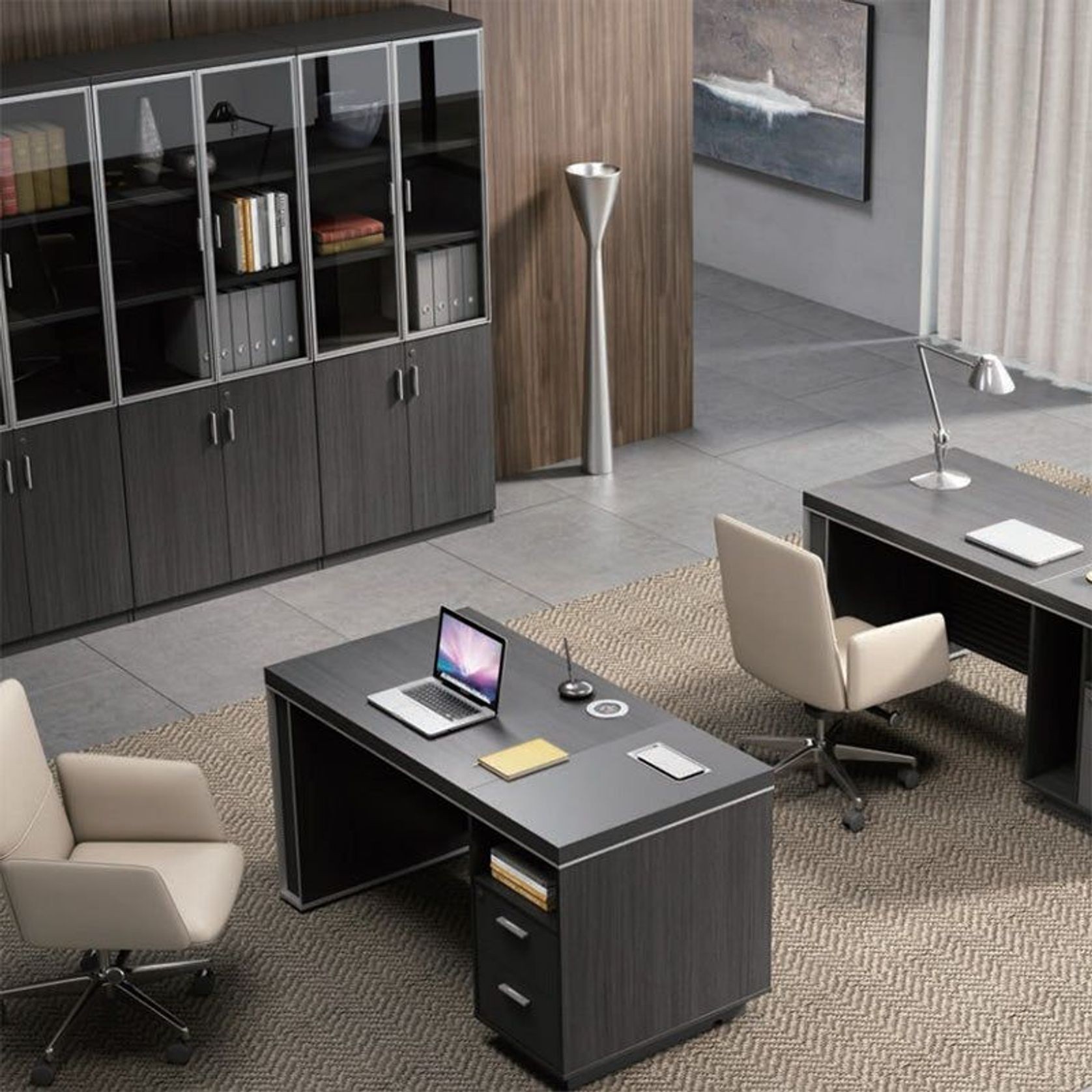 MATEES 3 Doors Display Cabinet 120CM - Grey/ Brown gallery detail image
