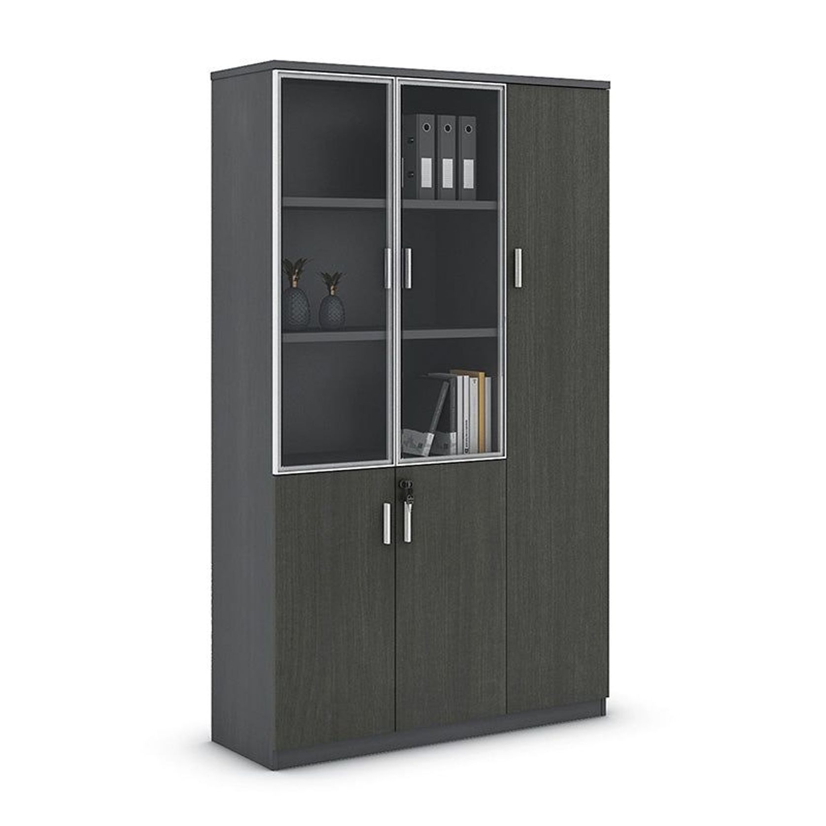 MATEES 3 Doors Display Cabinet 120CM - Grey/ Brown gallery detail image