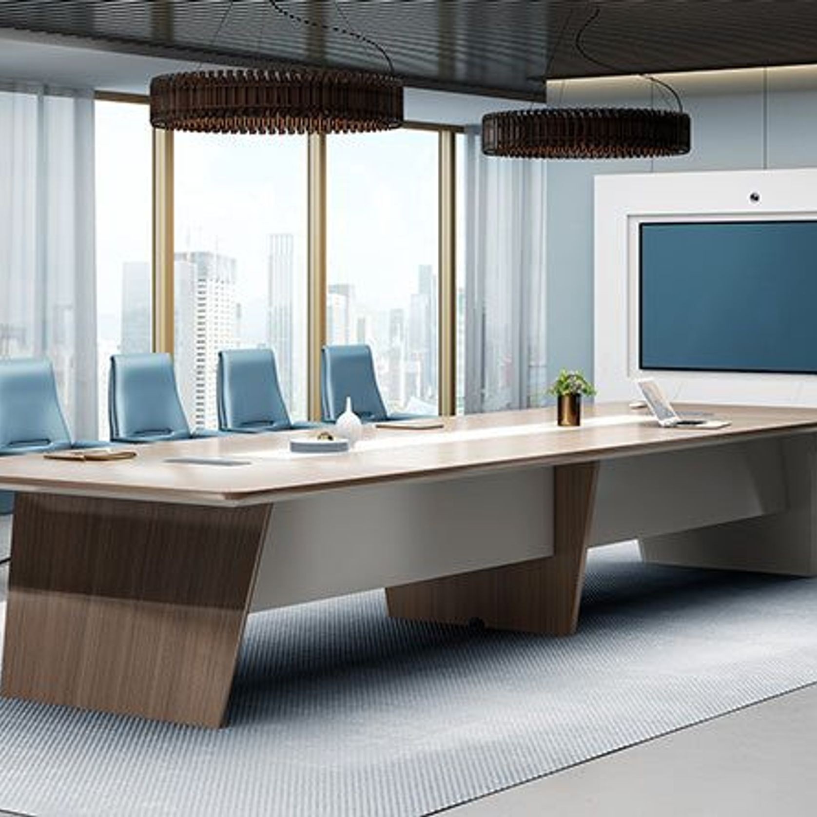 ANDERS Boardroom Table 320cm - Australian Gold Oak & Beige gallery detail image