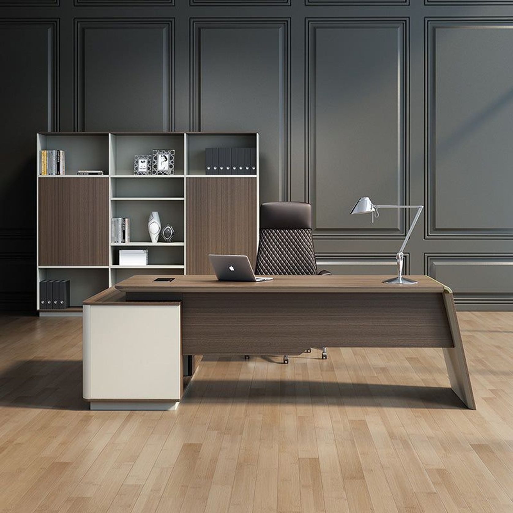 ANDERS Executive Desk Reversible Return 2.4M - Australian Gold Oak & Beige gallery detail image