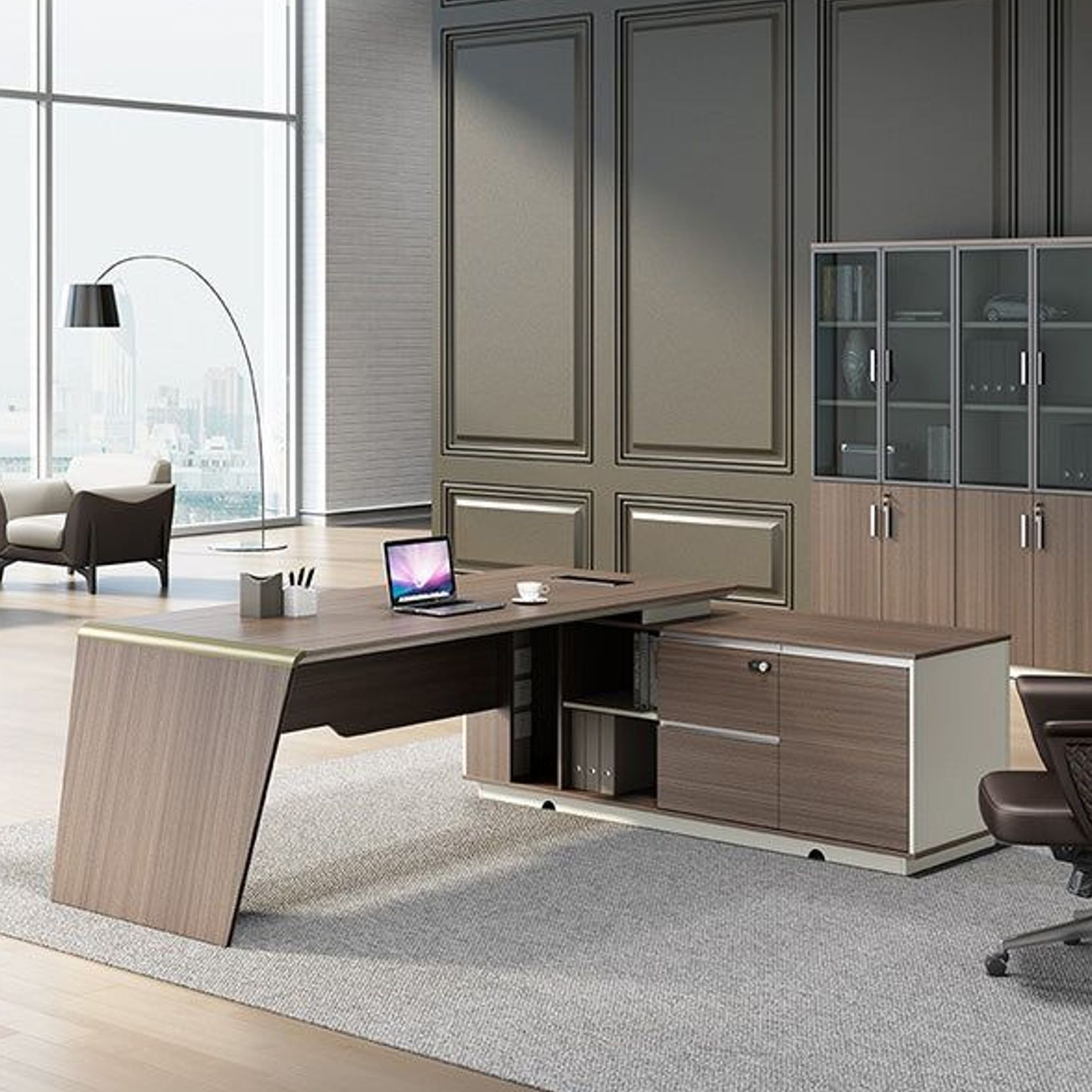 ANDERS Executive Desk Reversible Return 2.0M - Australian Gold Oak/ Beige gallery detail image