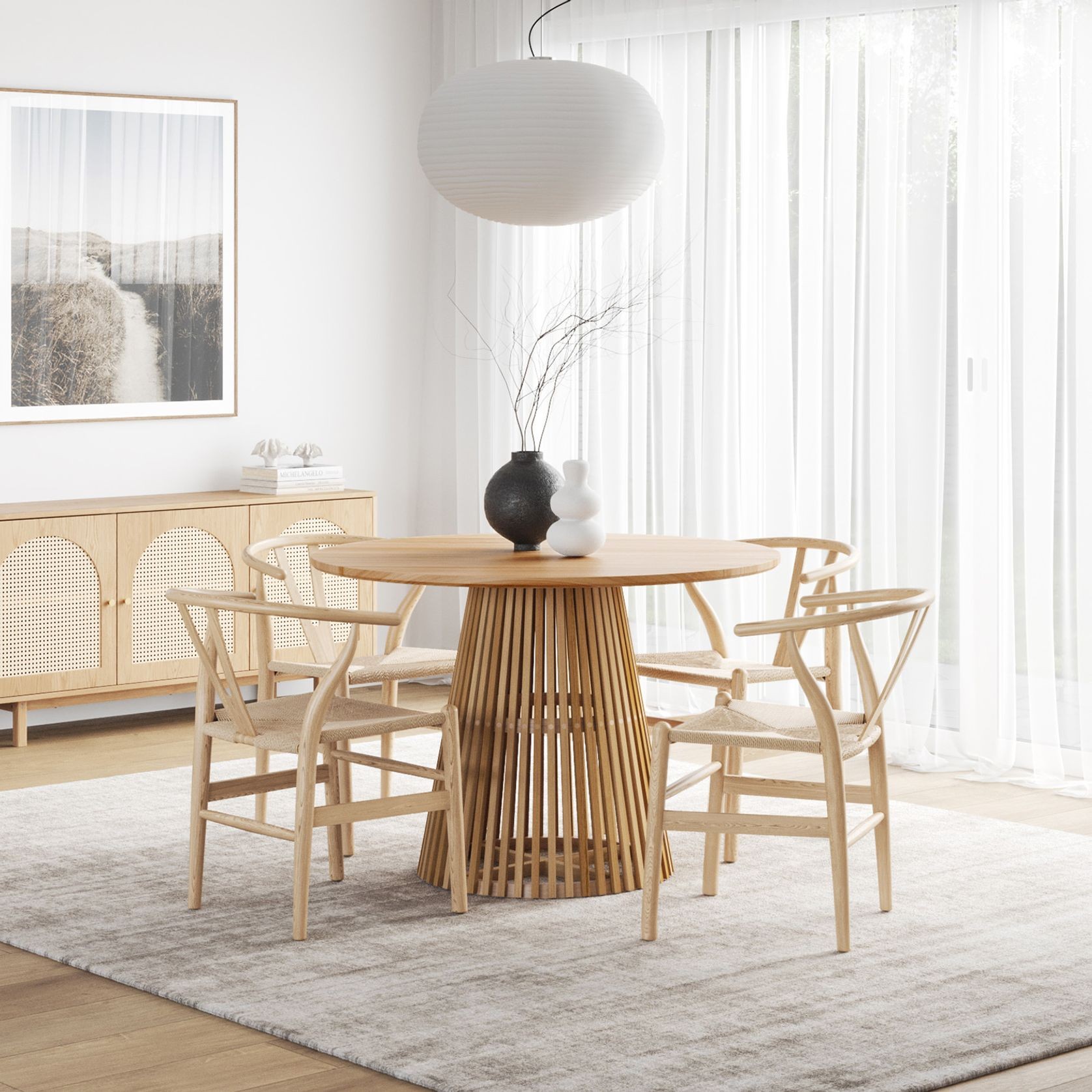 Pedie 120cm Round Pedestal Slat Dining Table | Natural Teak gallery detail image