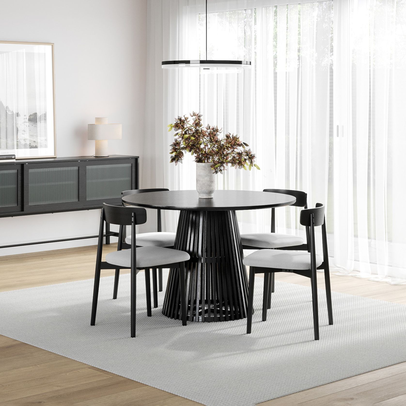 Pedie 120cm Round Pedestal Slat Dining Table | Black Teak gallery detail image