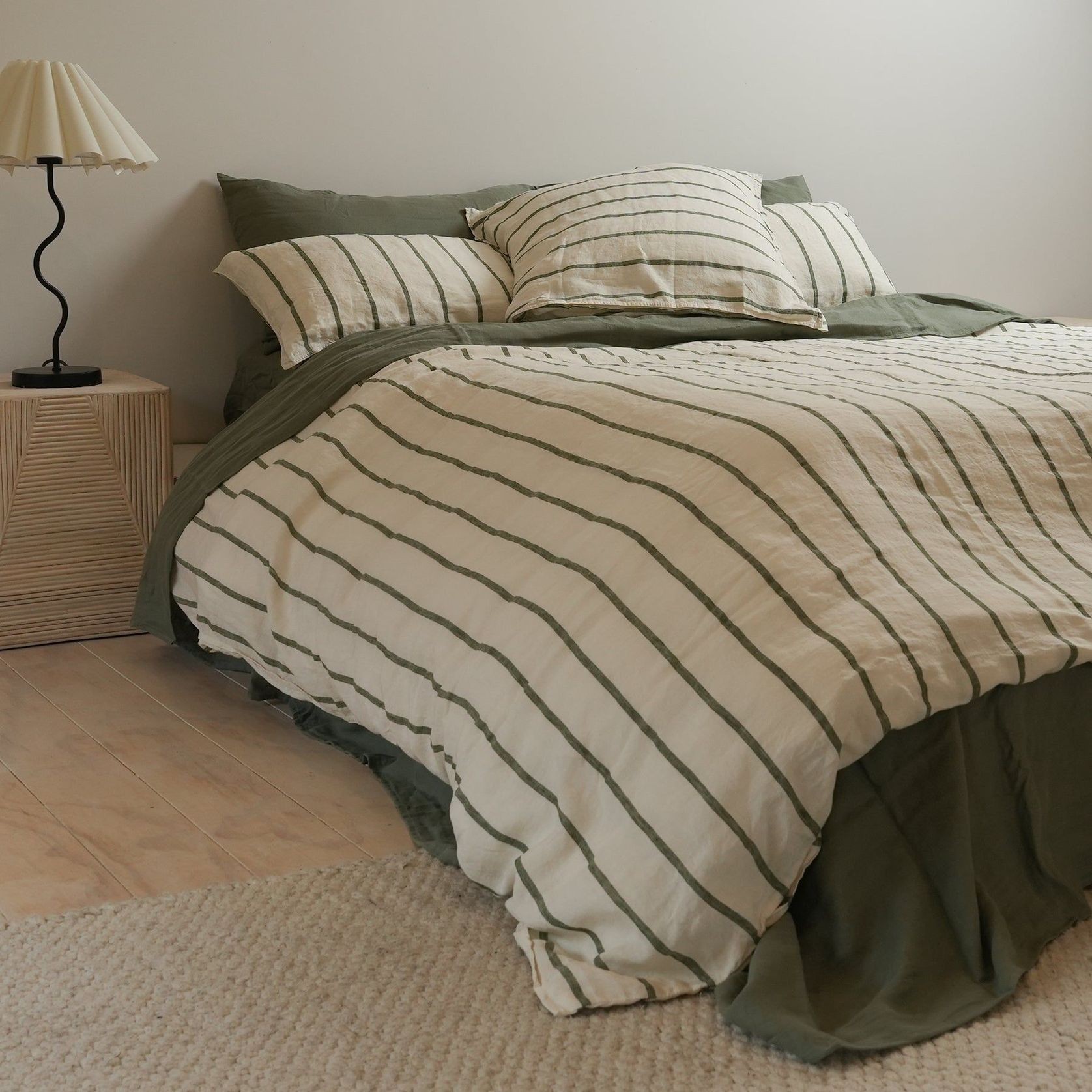 100% French Flax Linen Euro Pillowcase- Lichen Stripe gallery detail image