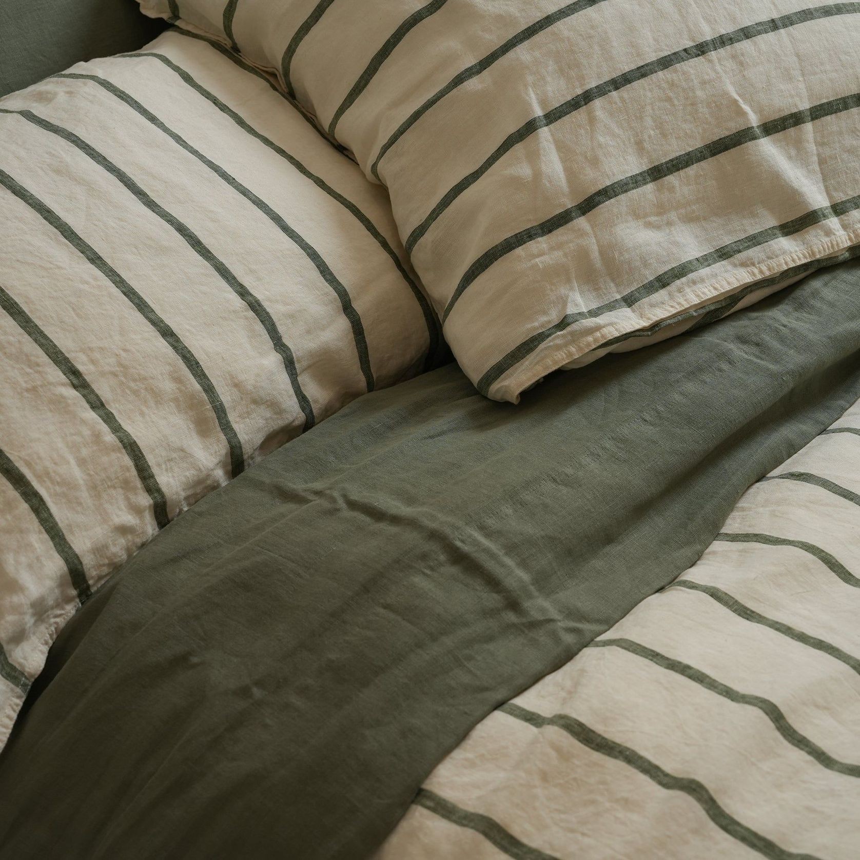 100% French Flax Linen Euro Pillowcase- Lichen Stripe gallery detail image